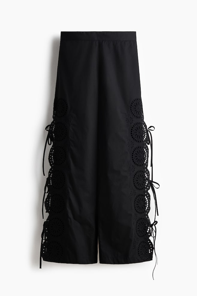 Tie-detail broderie anglaise trousers - Black - 1
