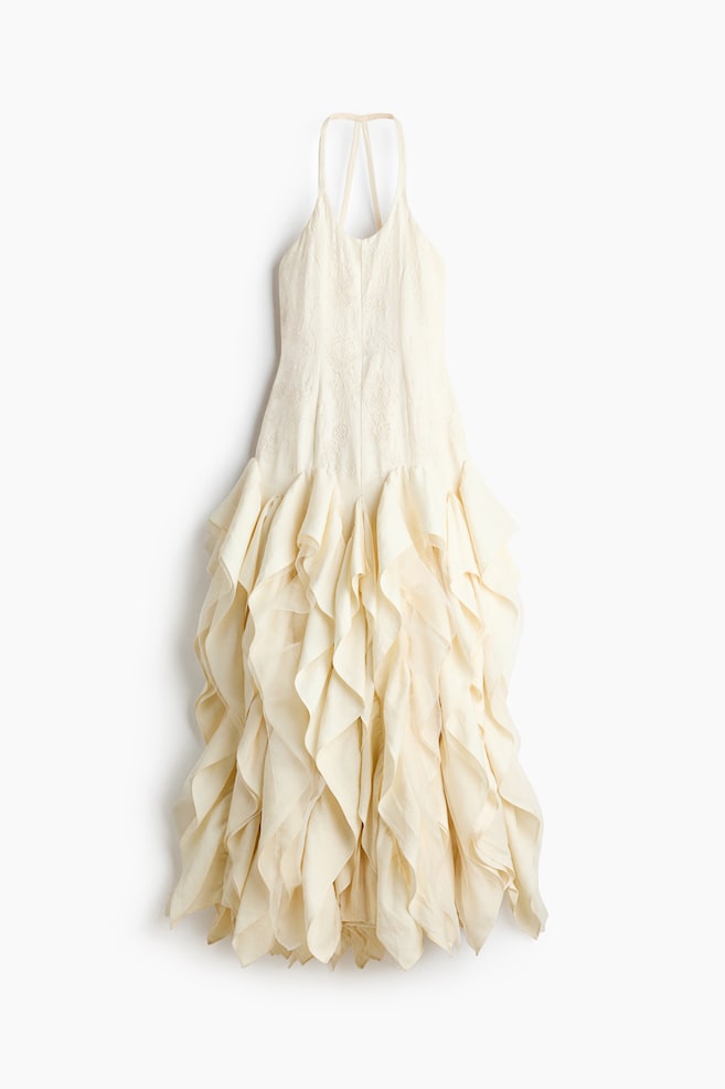 Ruffled embroidered dress - Cream - 1