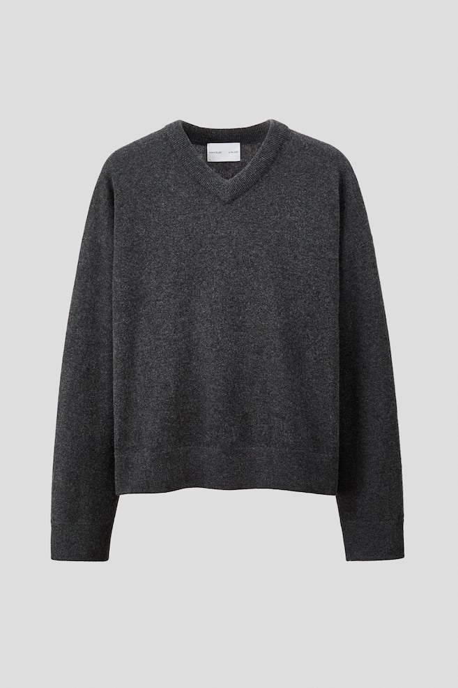 Loose-Fit Cashmere Sweater - Dark gray melange/Beige - 1