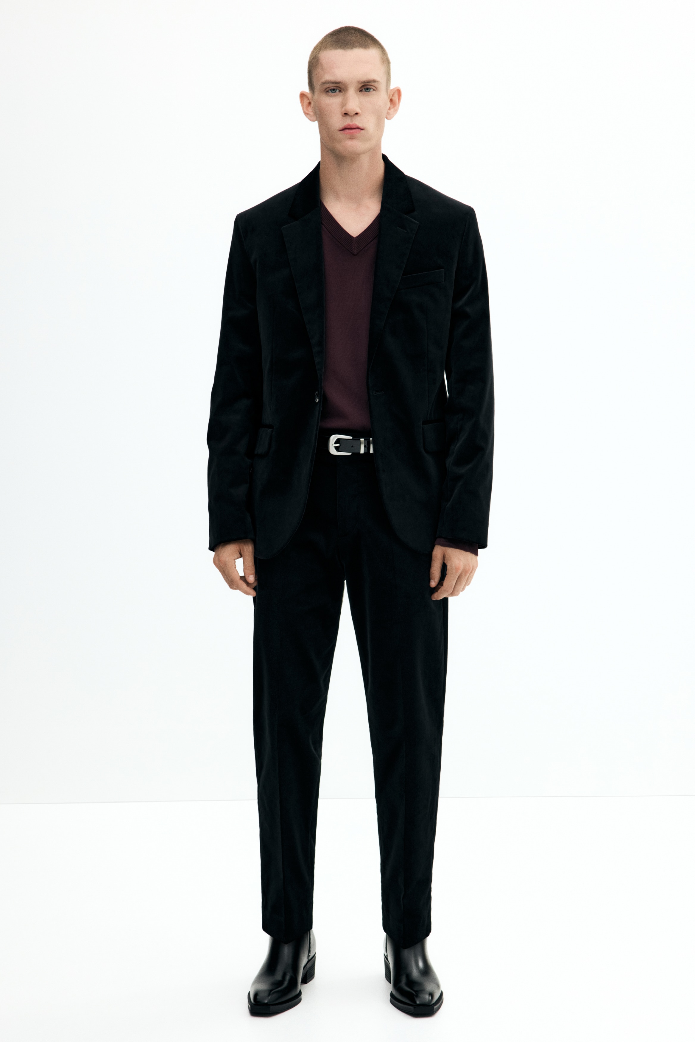 Regular Fit Single-breasted velvet jacket