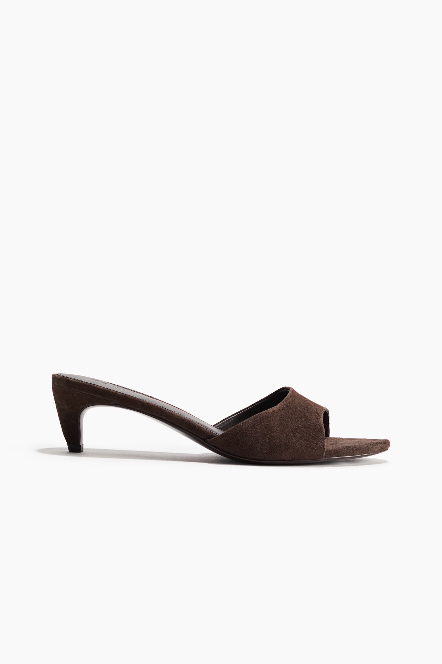 Kitten-Heeled Suede Mules - Dark brown/Beige - 1