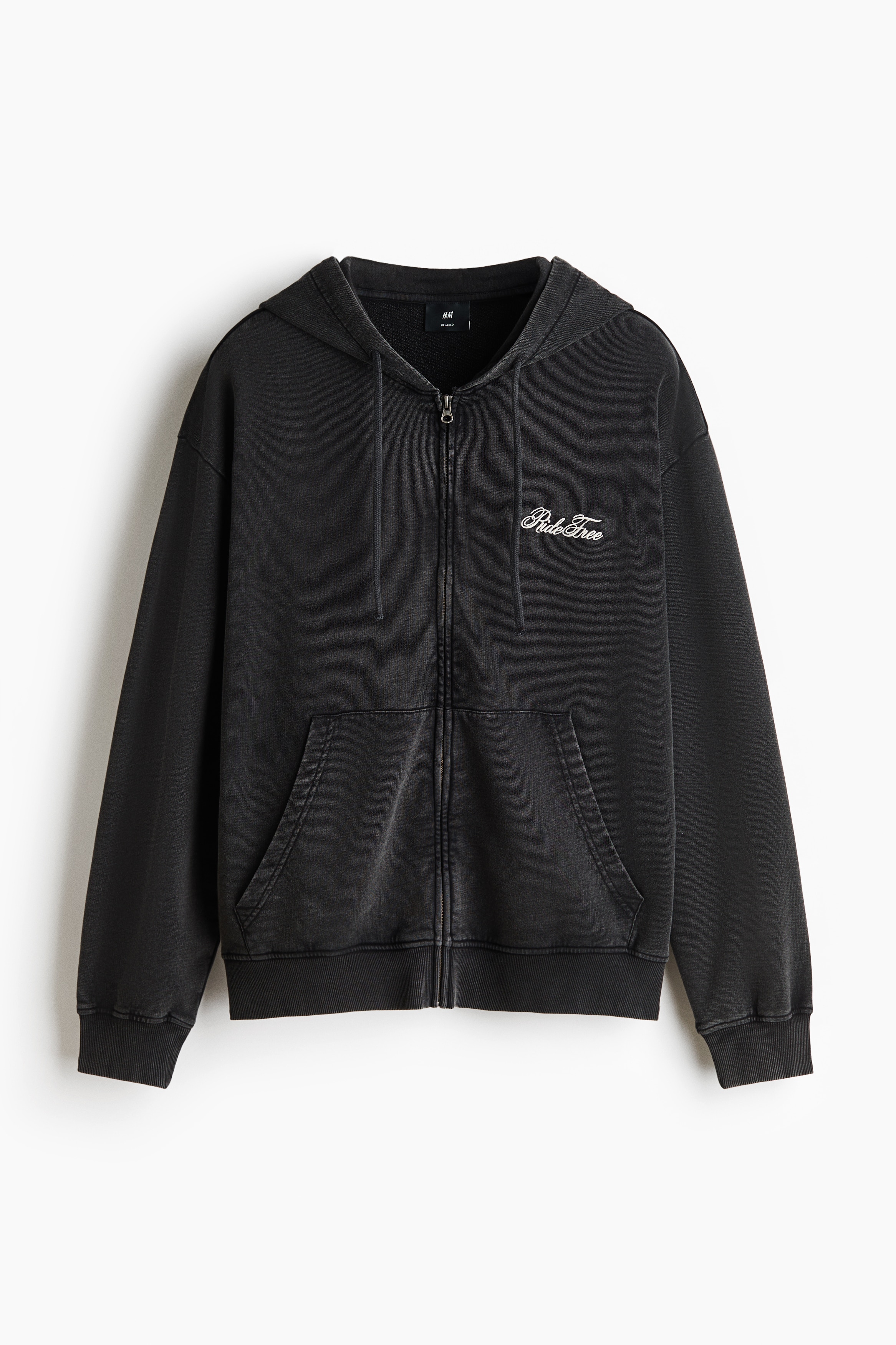 Relaxed Fit Printed zip-through hoodie - Washed black/Ride Free/Beige