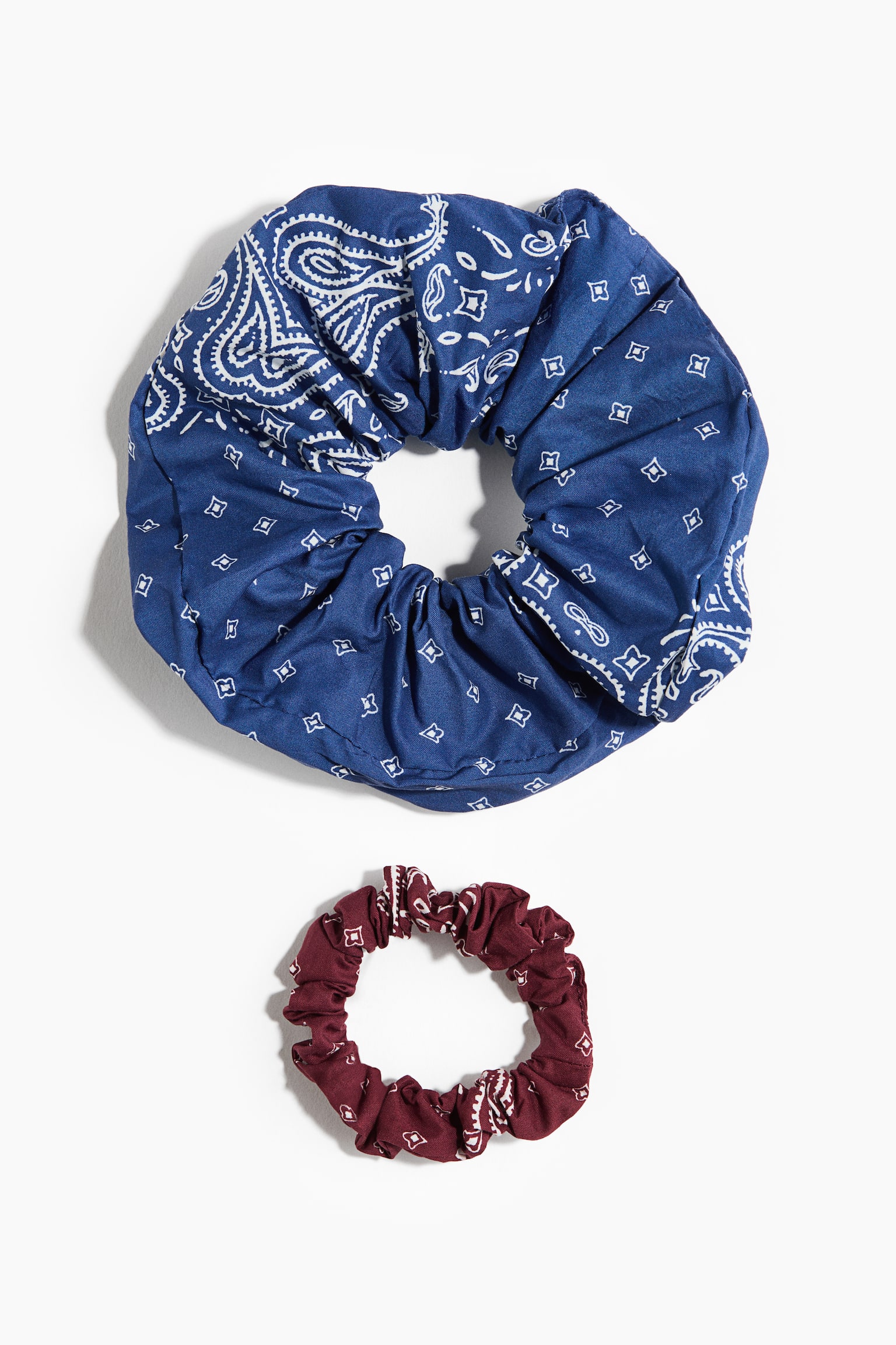 2-Pack Cotton Scrunchies - Dark blue/paisley