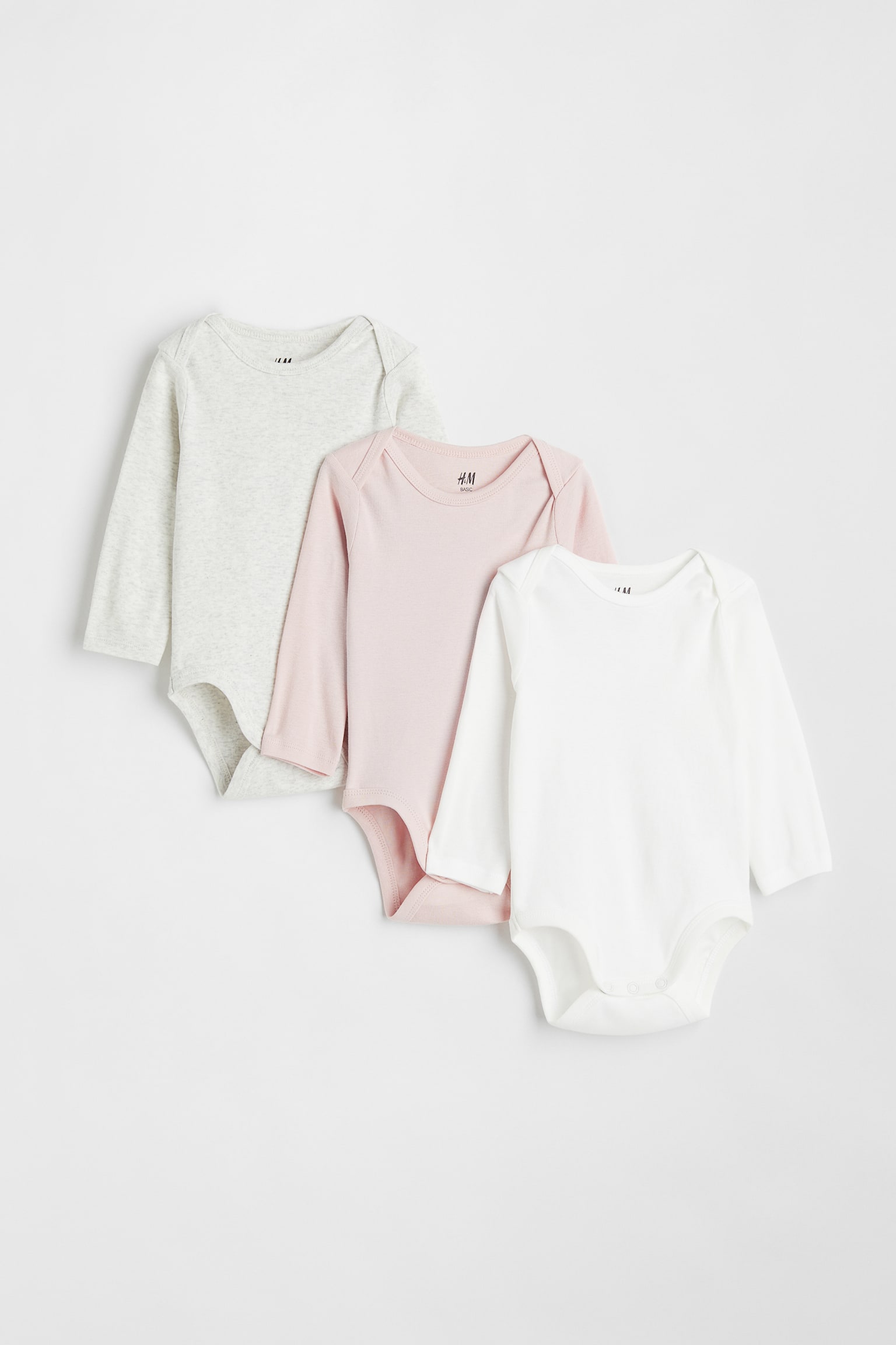 3-pack Long Sleeve Cotton Bodysuits - Light pink/White/Blue/White/Light grey marle/Beige/White/White - 1