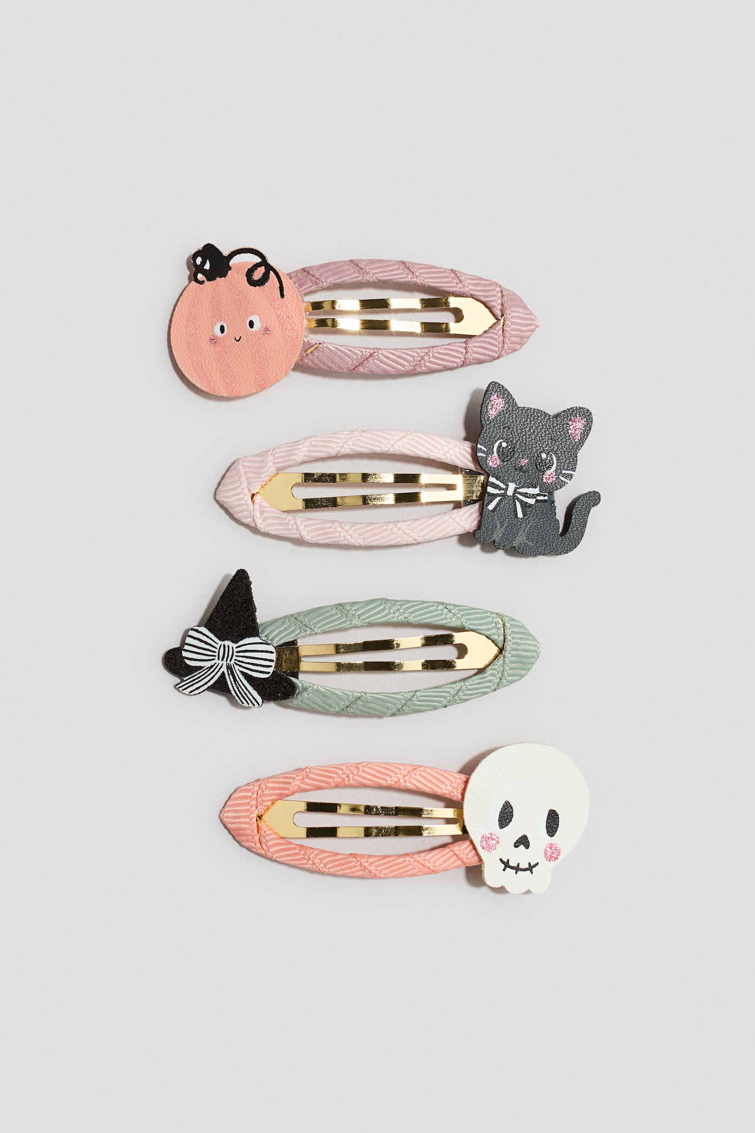 4-pack appliquéd hair clips - Peach pink/Skull