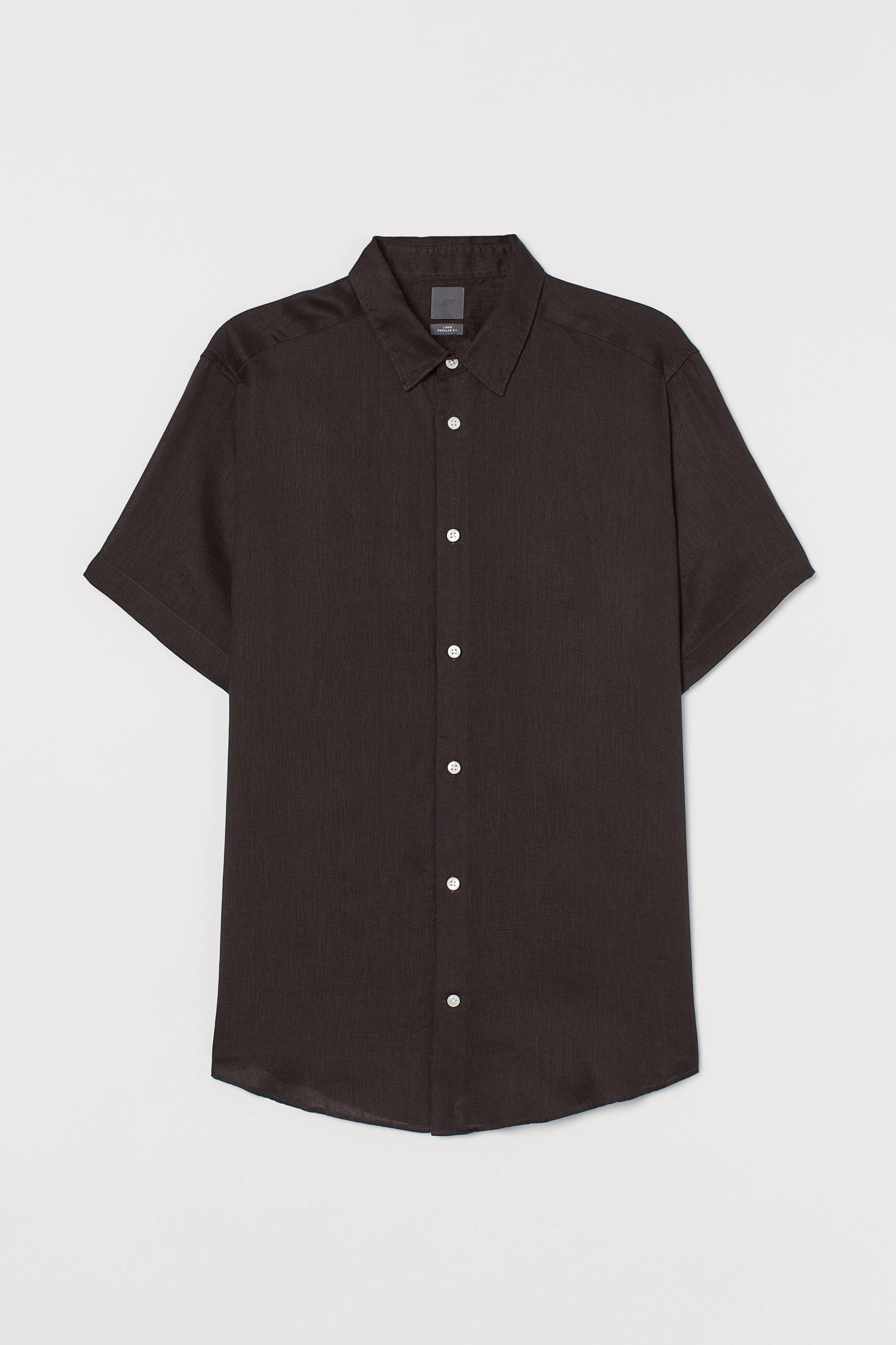 Visa större bild: Linen shirt Regular Fit - Mörkbrun - HERR | H&M FI 1