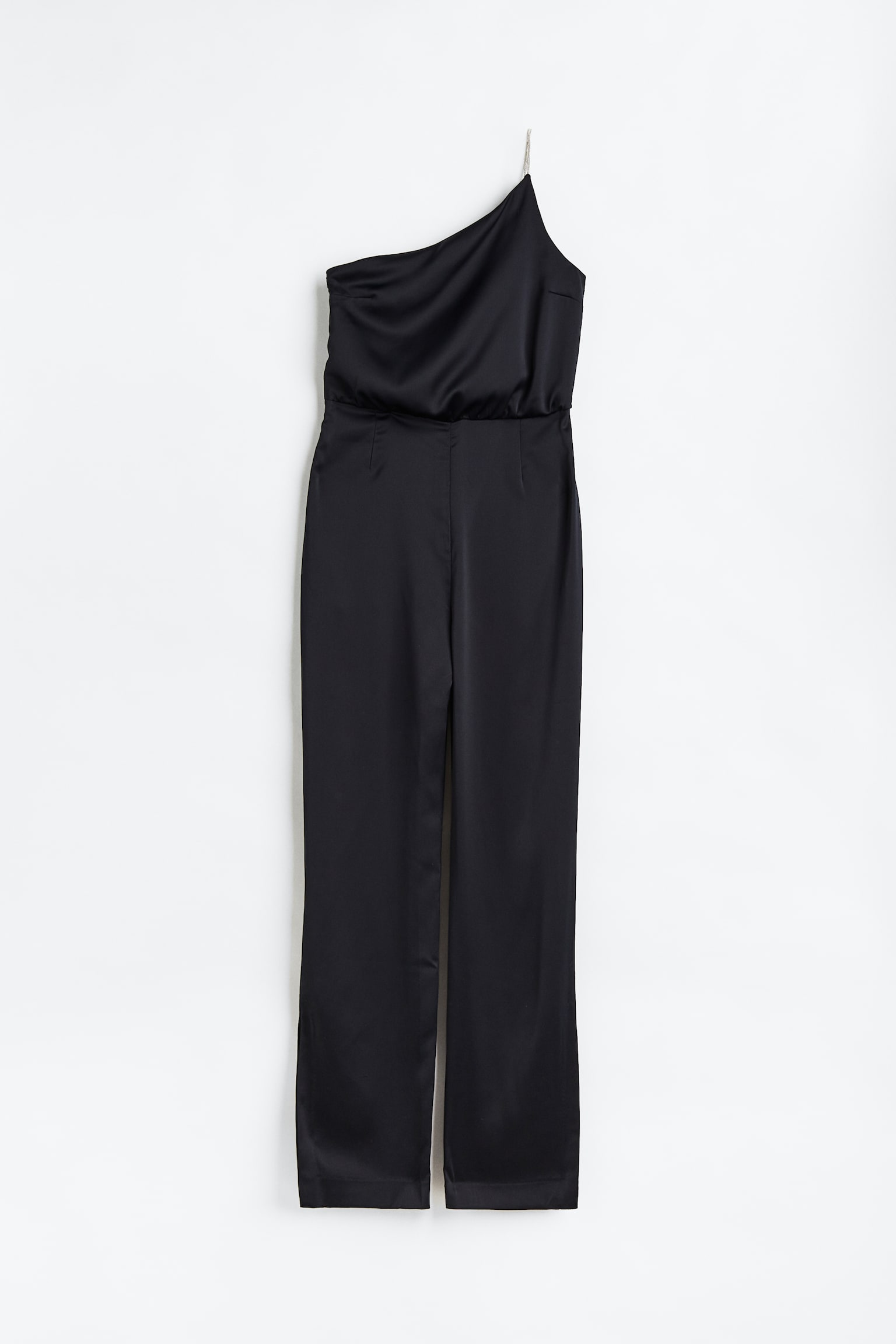 Rhinestone-strap one-shoulder jumpsuit - Black - 1