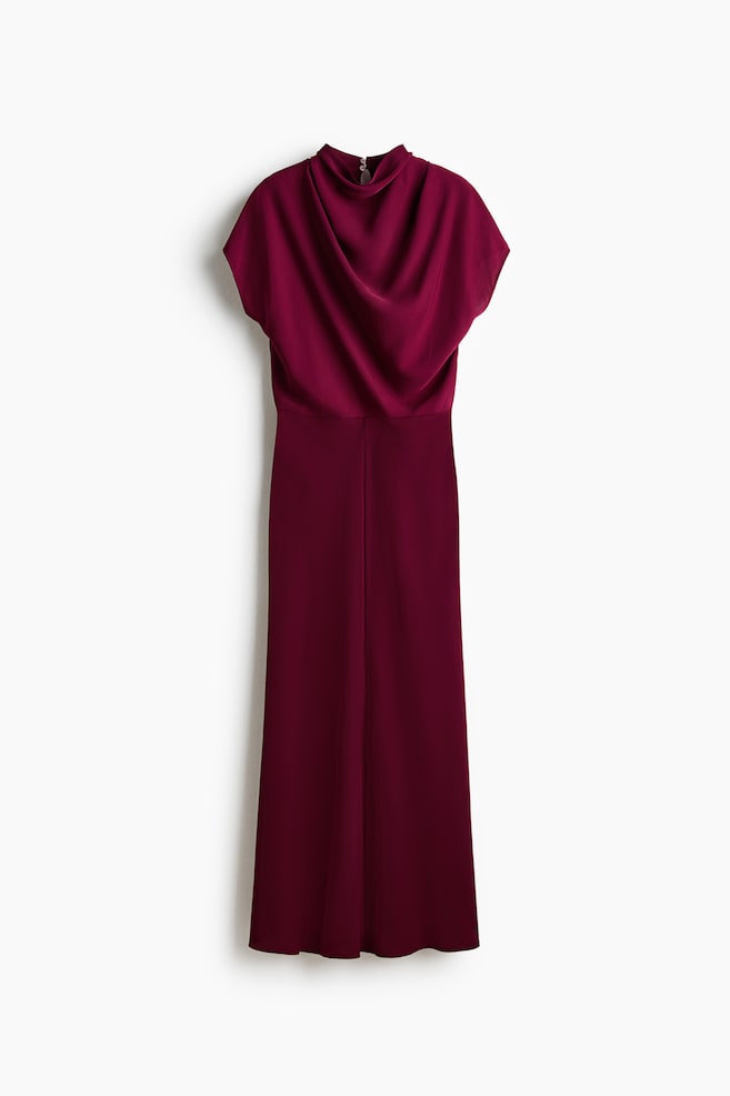 Draped Cap-Sleeved Dress - Dark red - 1