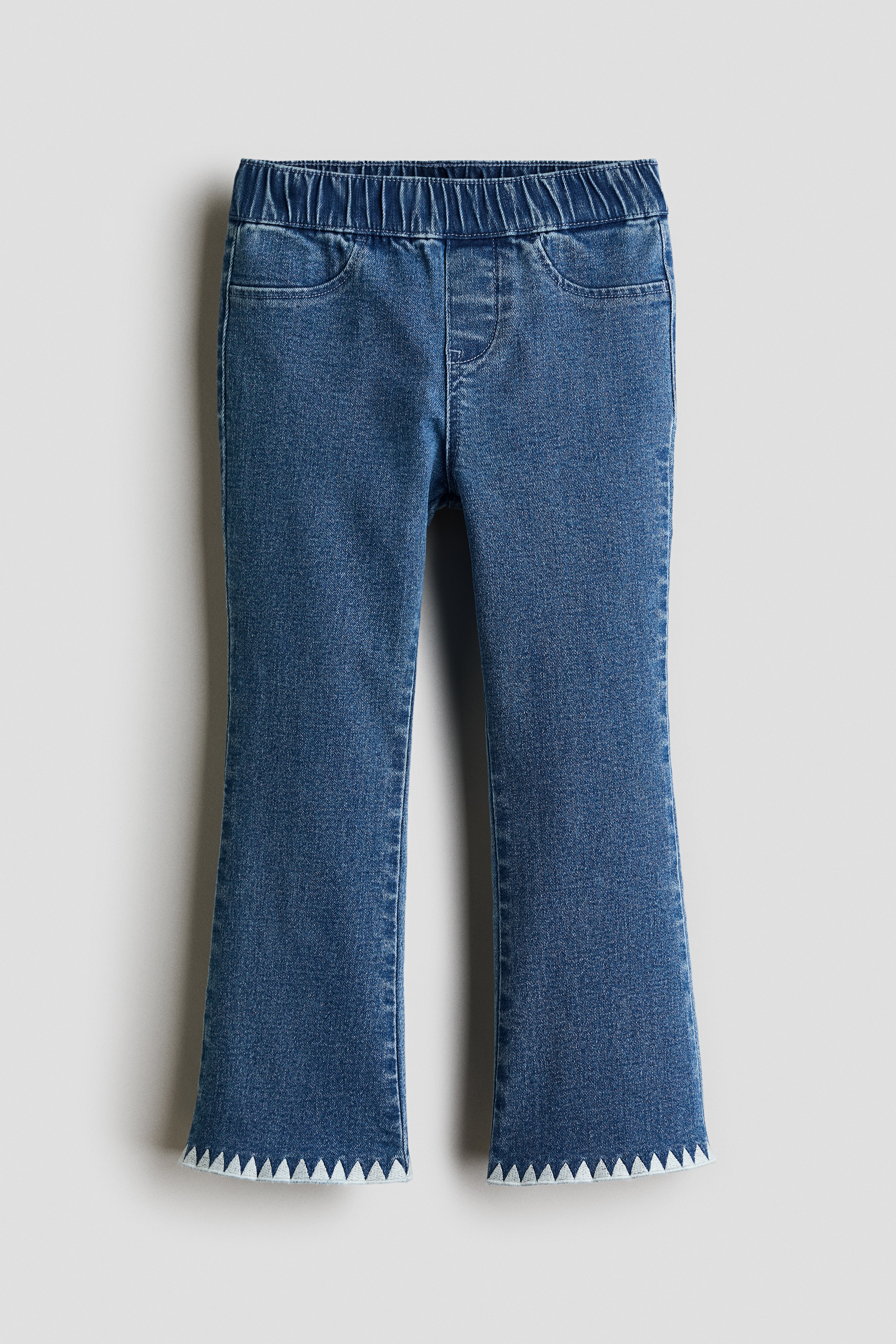 Embroidery-detail flared jeggings - Denim blue/Dark grey