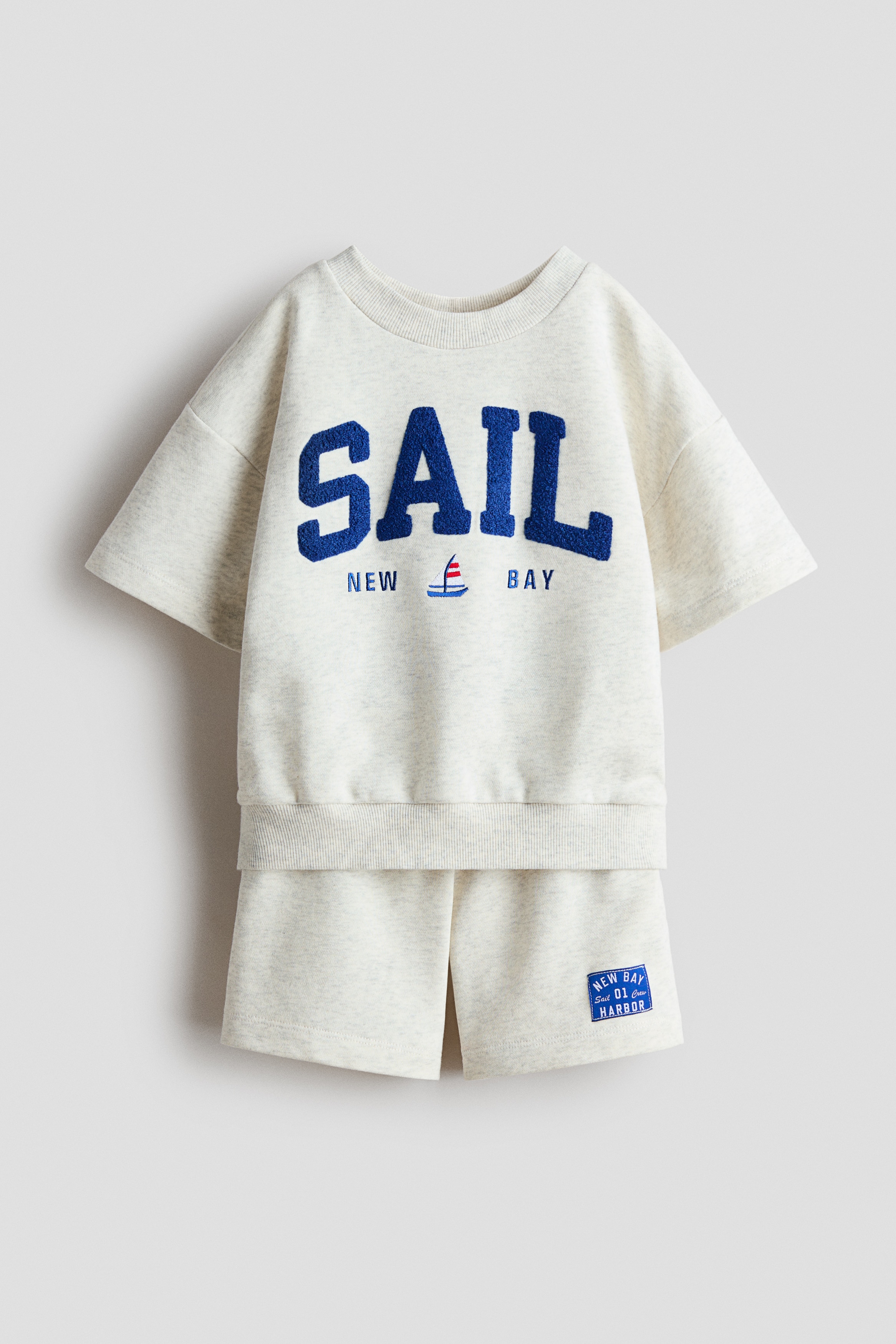 2-Piece Sweatshirt and Shorts Set with Motif - Light gray melange/Sail/Dark gray/1983