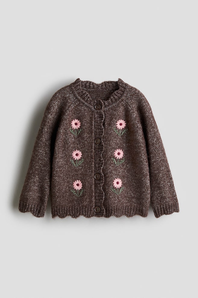 Embroidery Detail Cardigan - Brown marle/Flowers/Light beige/Flowers - 1