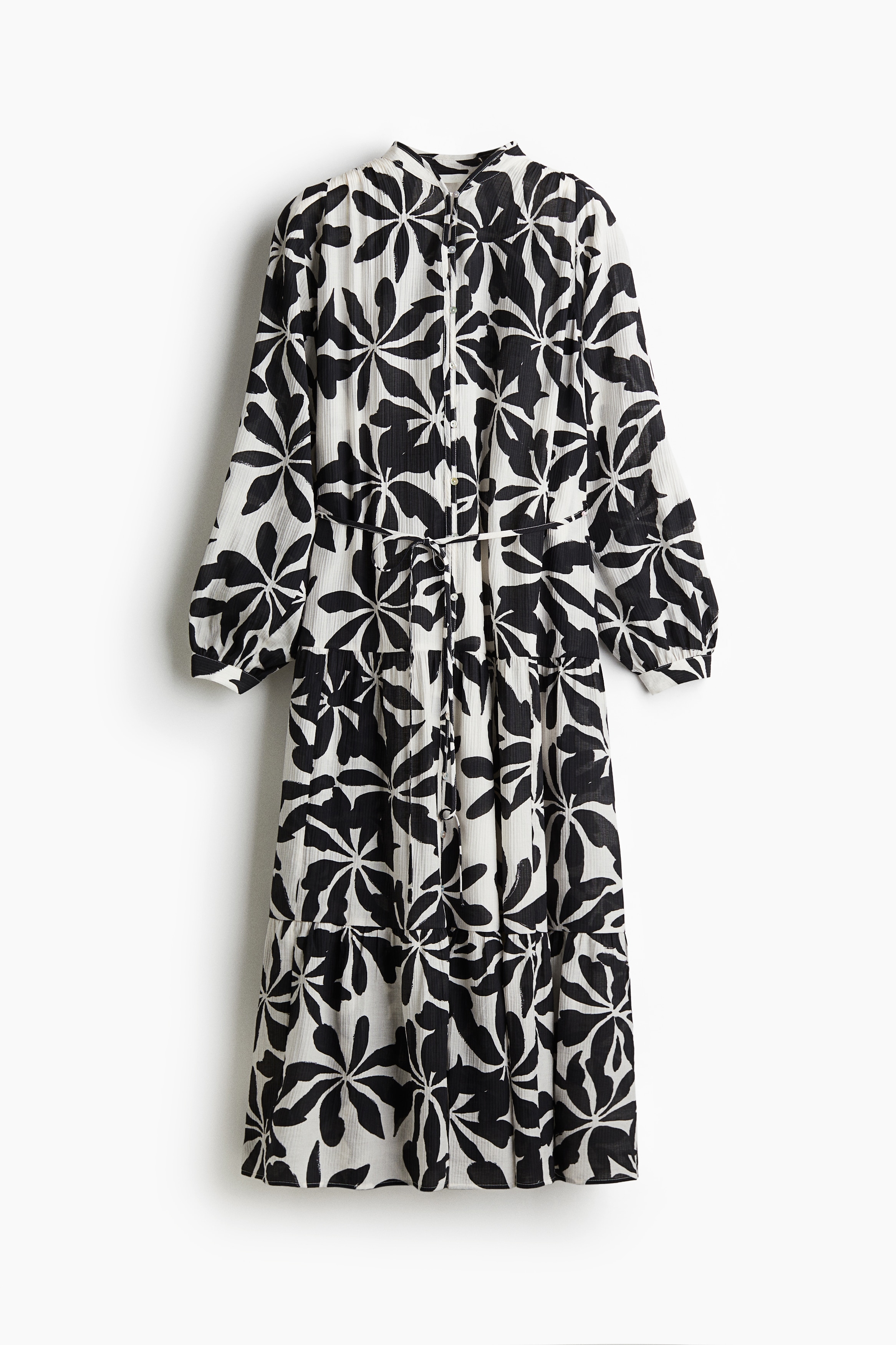 Oversized Crinkled Dress - White/black floral