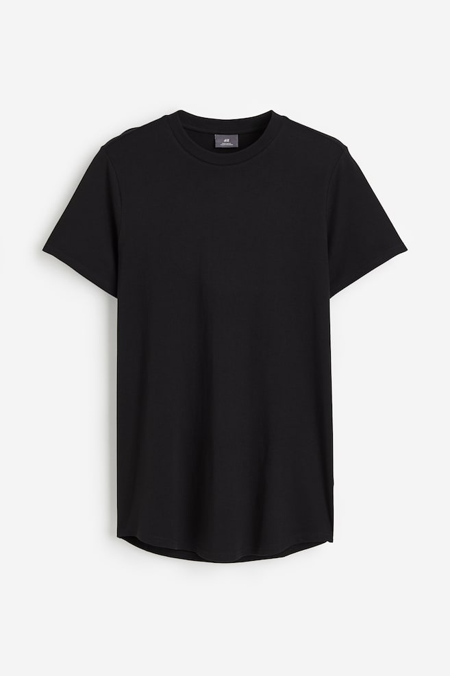 Długi T-shirt Regular Fit - Czarny/Biały - 2
