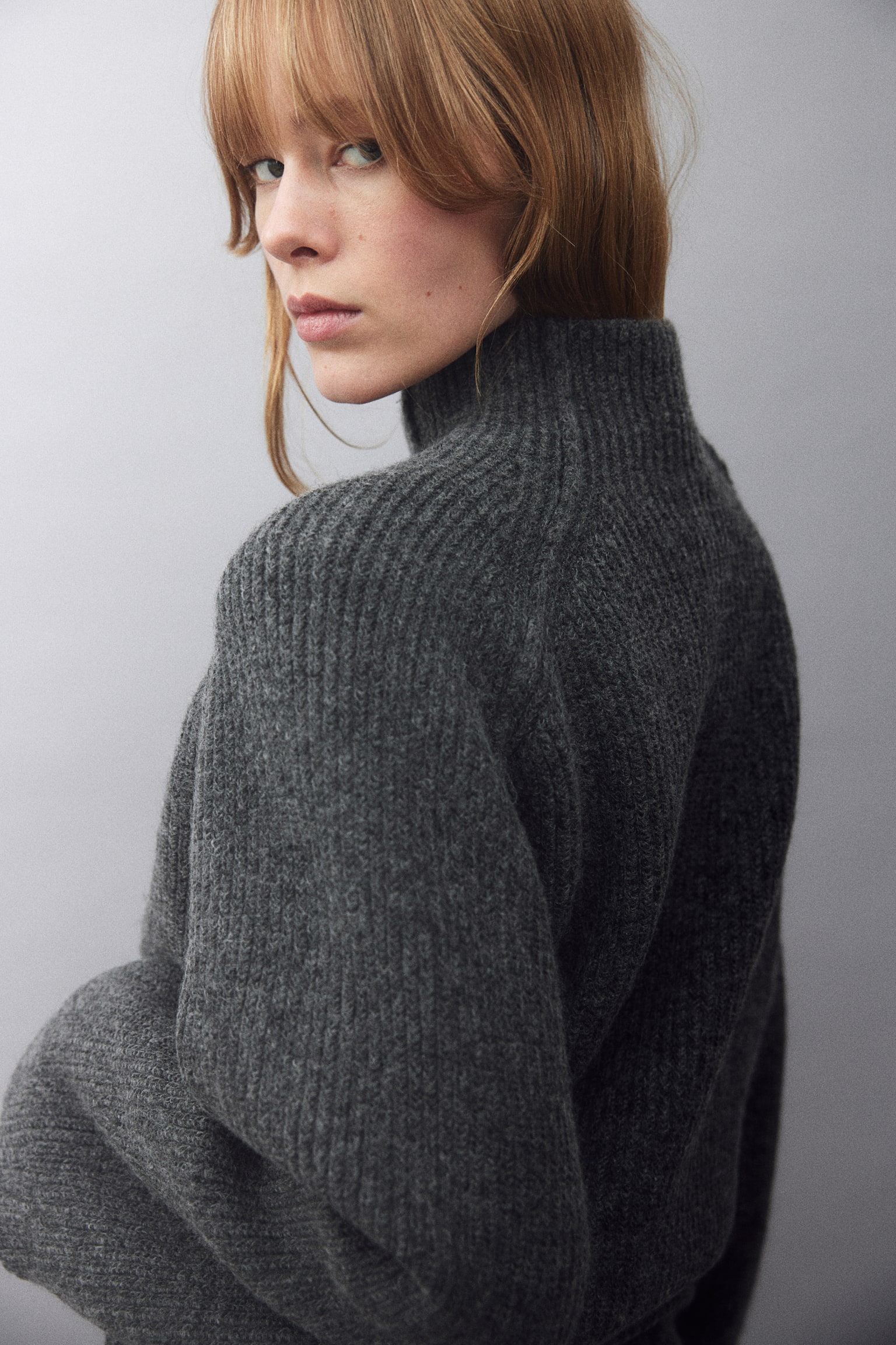 Rib-knit turtleneck jumper - ダークグレーメランジ - 3