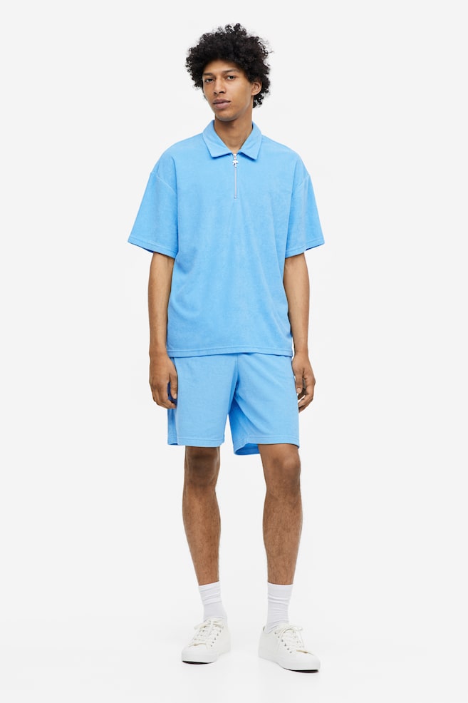 Relaxed Fit Terry polo shirt - Light blue/White - 3