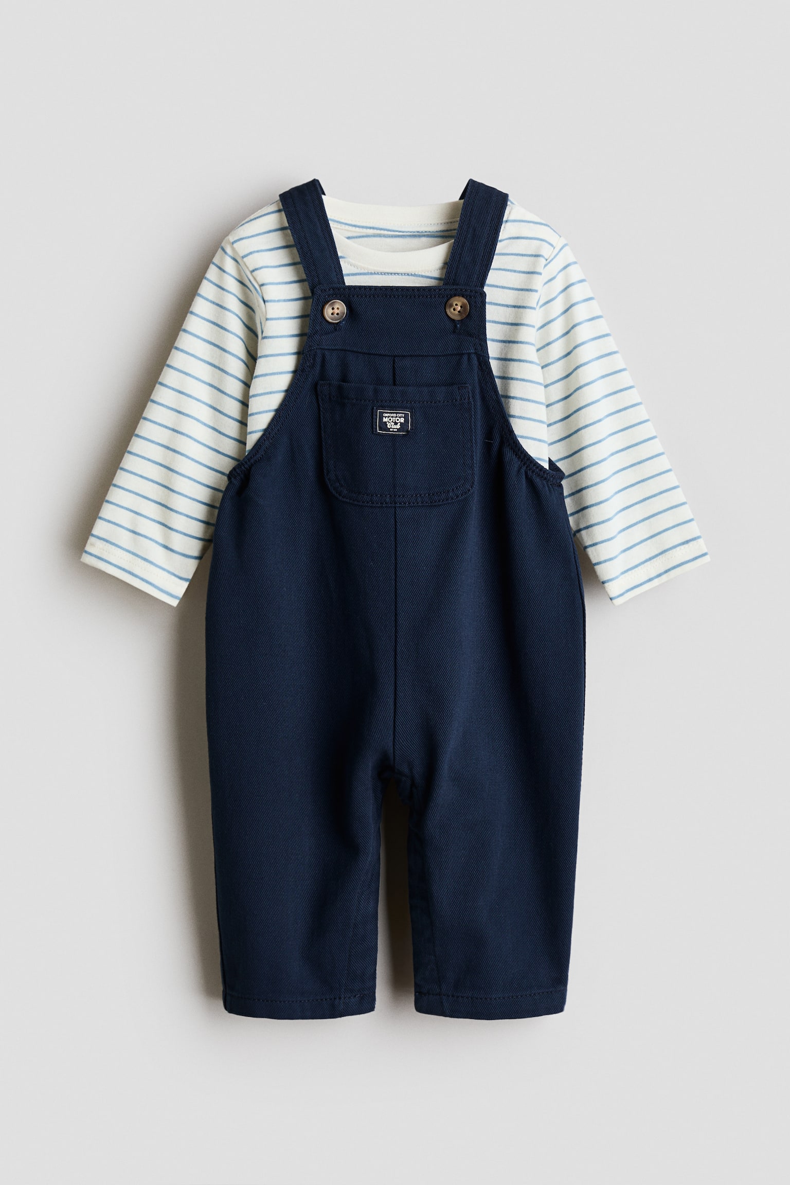 2-piece dungarees and top set - Navy blue/White