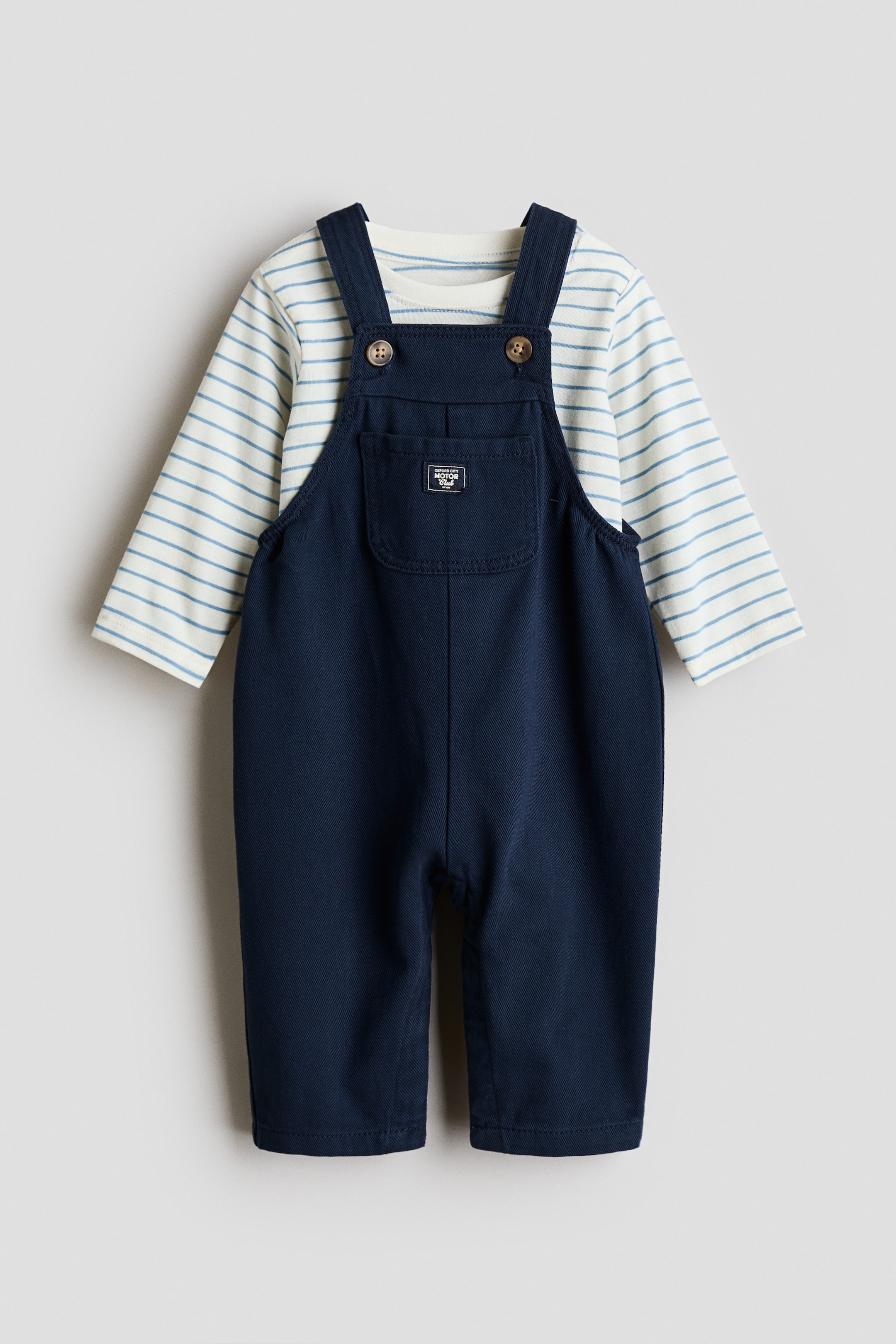 View larger image: 2-piece dungarees and top set - Navy blue/White - Kids | H&M IN 1