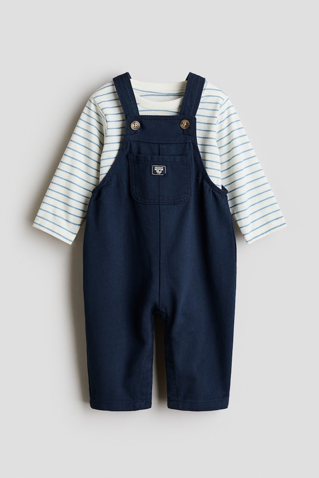2-Piece Overall and Shirt Set - Navy blue/white/Light beige/animals - 1