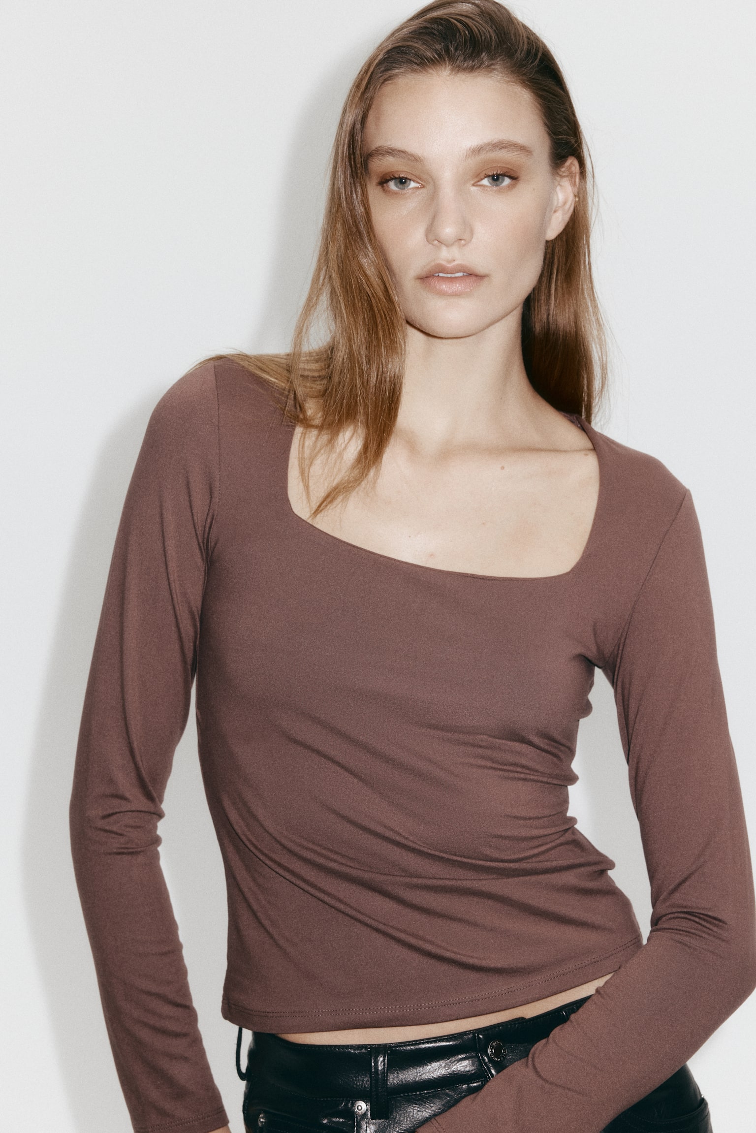 חולצת ג'רזי עם שרוולים ארוכים - אפור עכבר כהה/חום כהה/לבן/ירוק זית/חום חלודה/שחור/חום כהה - 1