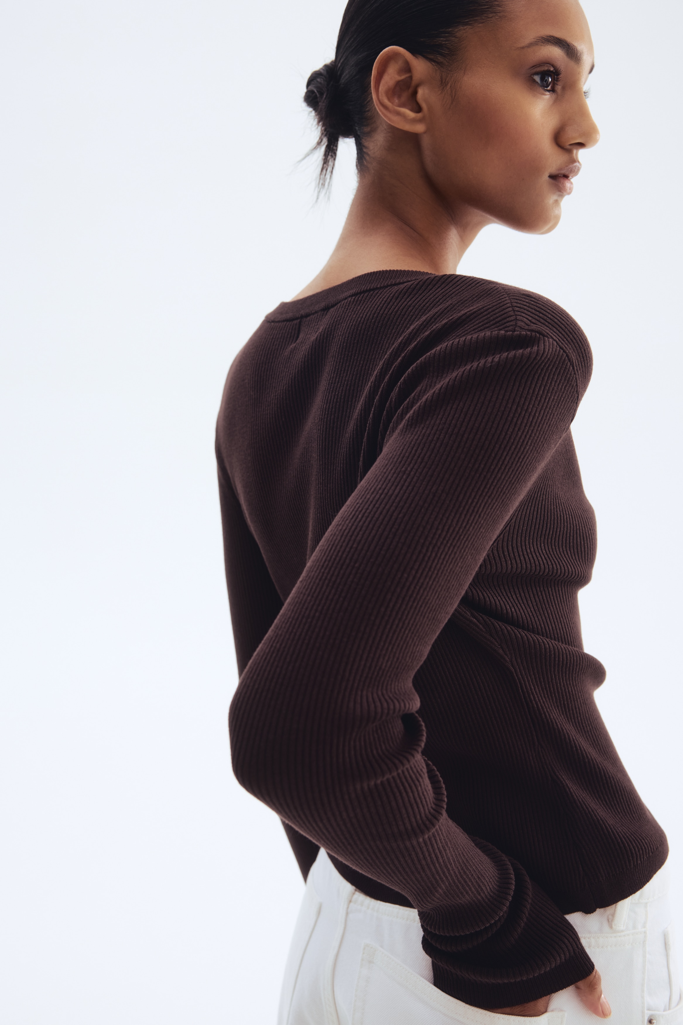 MEU！　ダークブラウン リブ編み セーター Dark Angel セーター レディース 長袖プルオーバー ゆったり