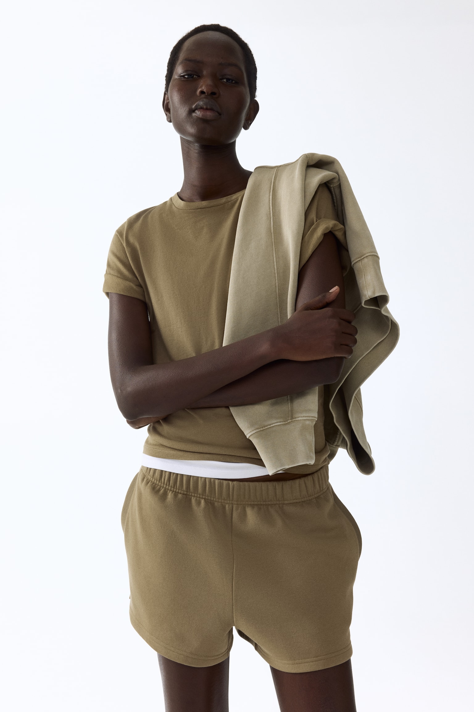 Áo thun cotton - Màu xanh kaki/Màu trắng/Kẻ xanh tím than/Màu hồng nhạt/Màu xám nhạt đốm - 2