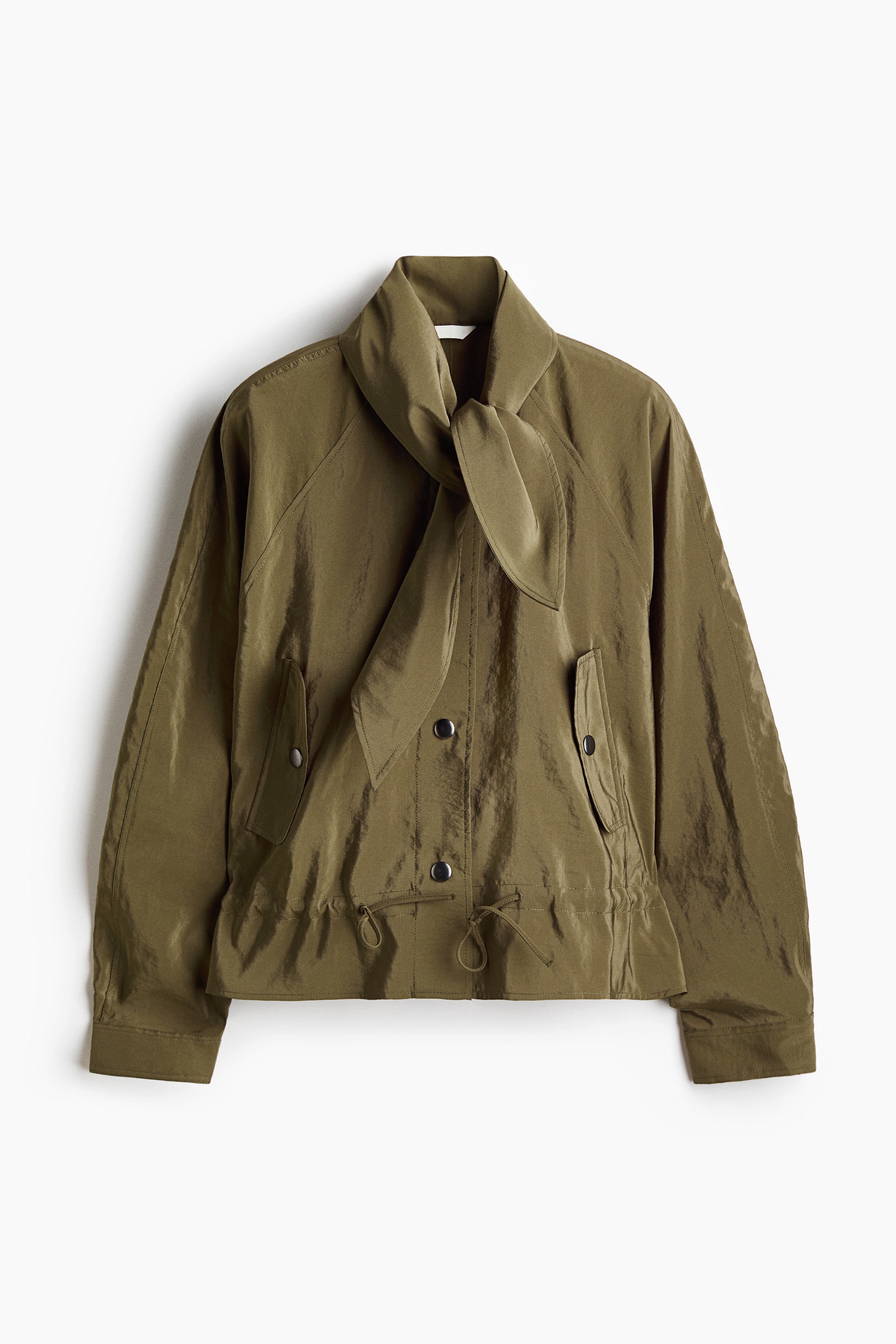 Scarf-collar jacket - Zieleń khaki/Czerwony