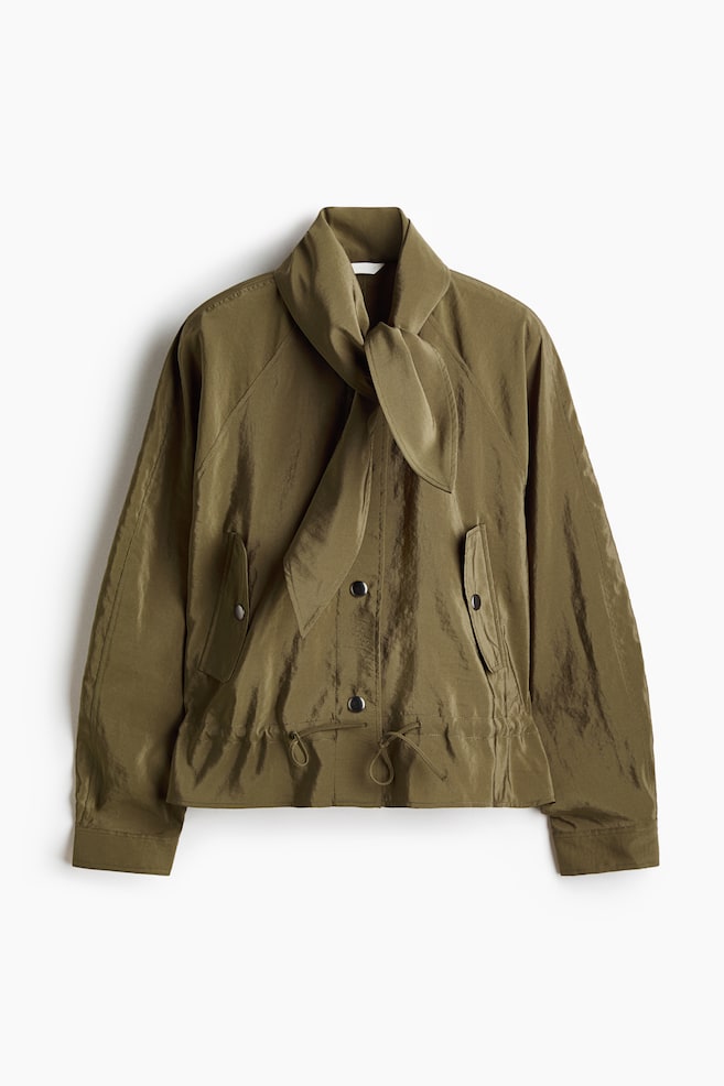 Veste avec col foulard - Vert kaki/Rouge - 1