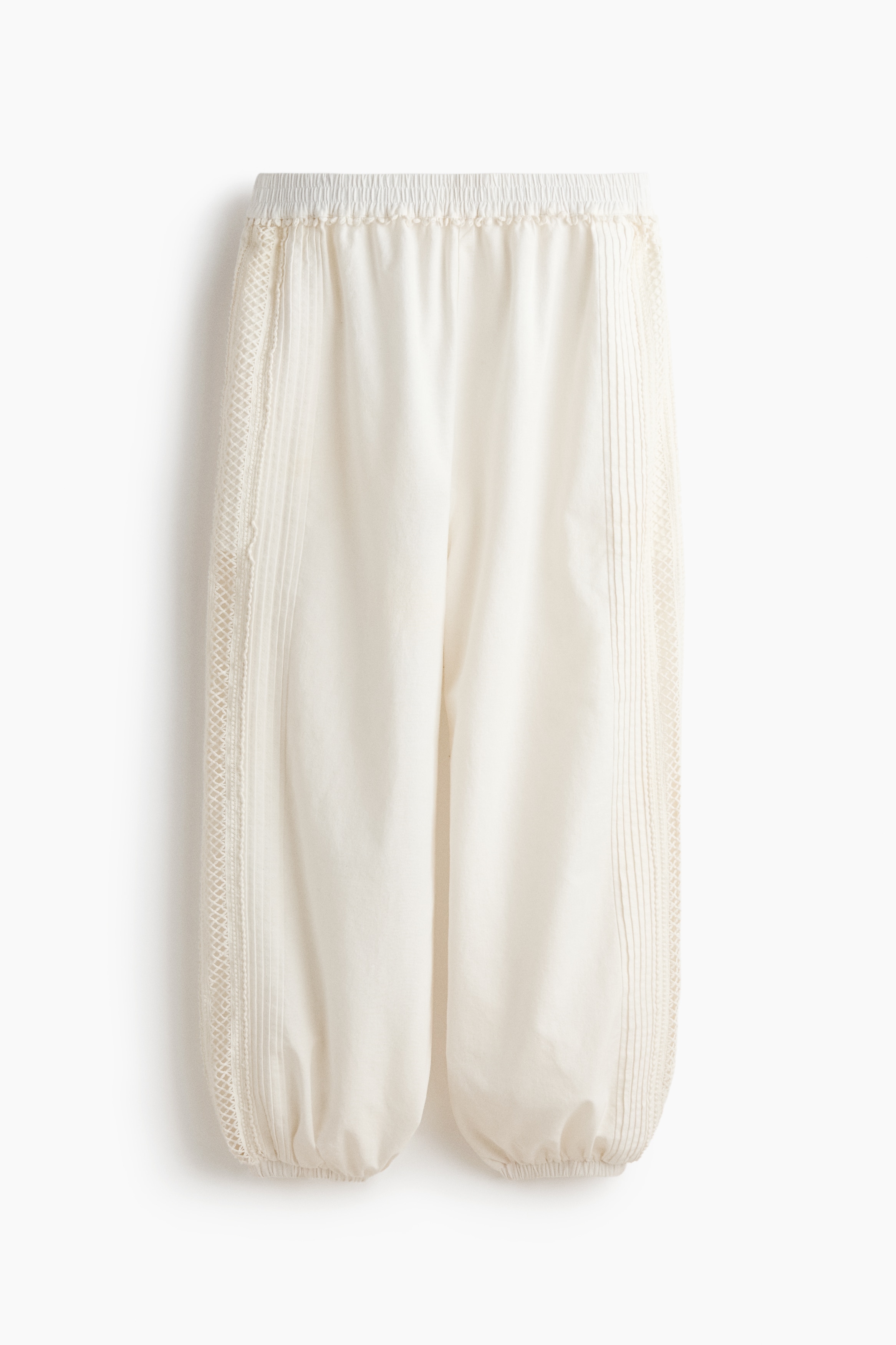 Lace-detail linen-blend joggers - Ivory