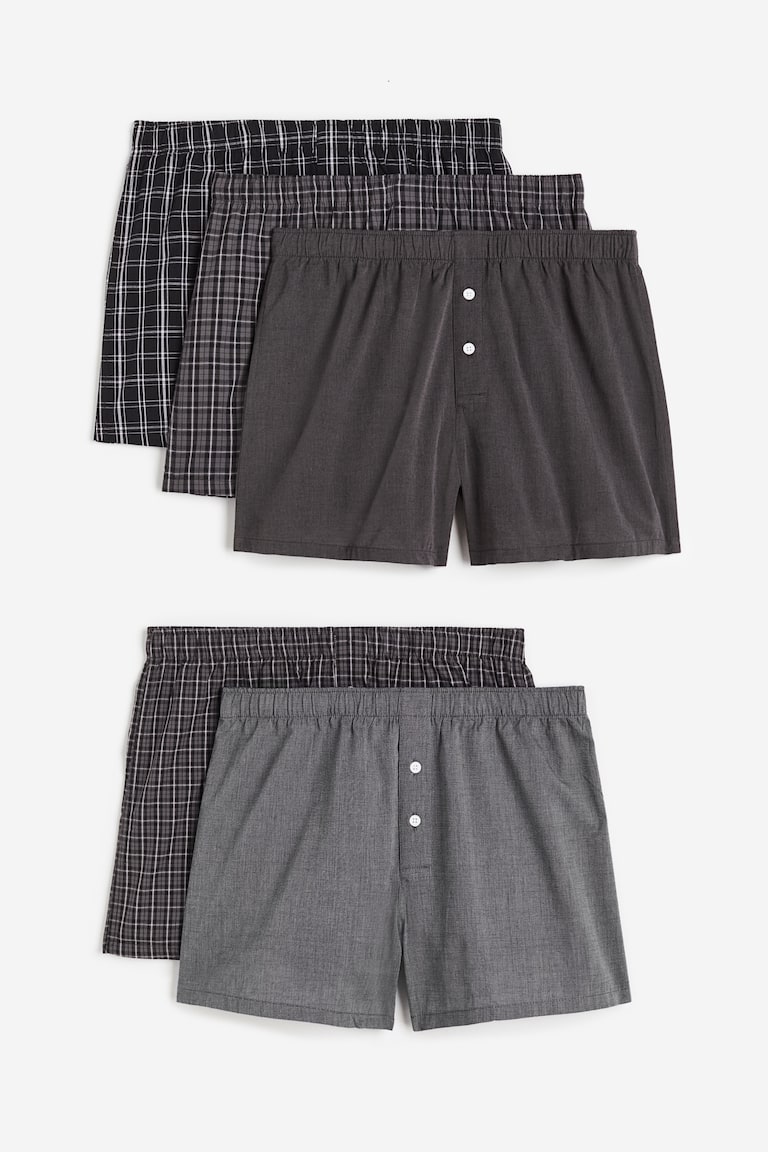 5-pack woven cotton boxer shorts Dark grey/Checked Men H&M GB