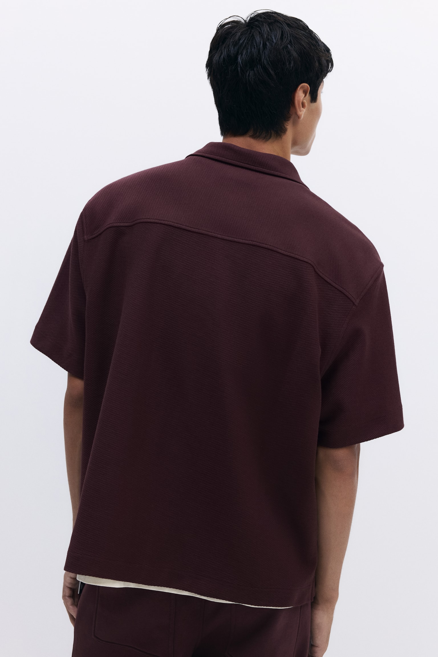 Áo sơ mi cổ hai ve chải xù Loose Fit - Màu tím mận - 4