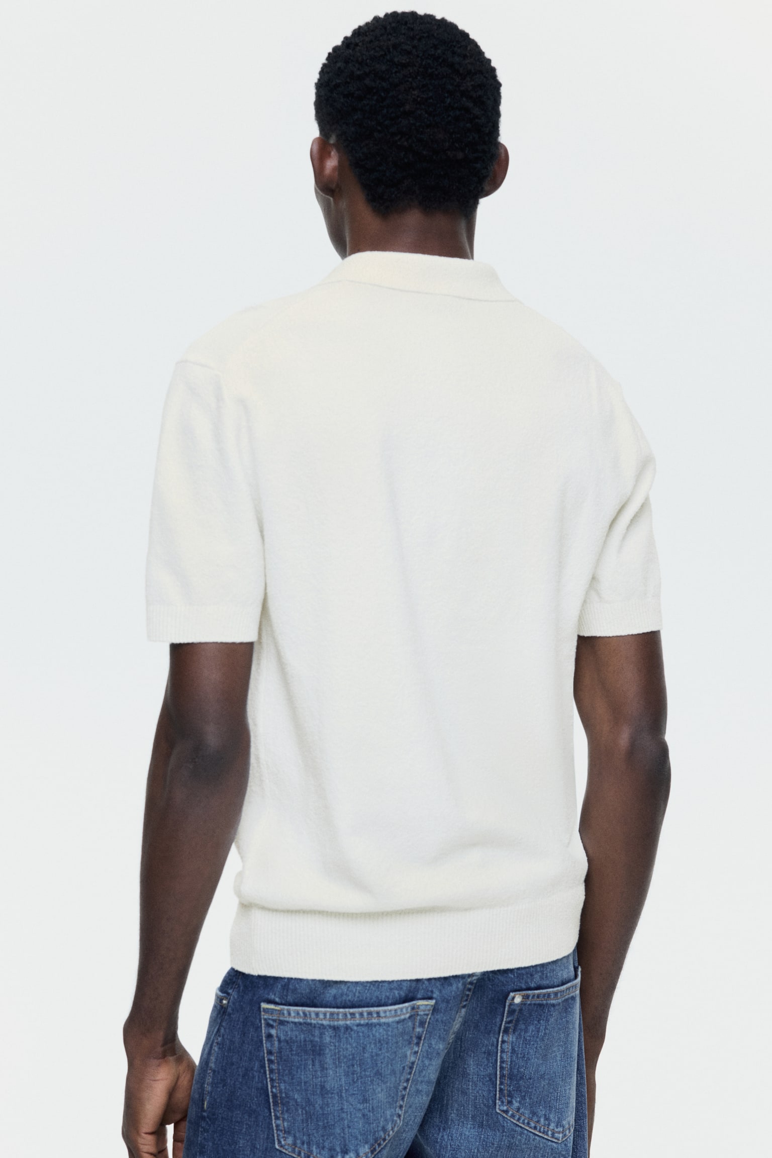 חולצת פולו סריג Regular Fit - קרם/כחול - 3