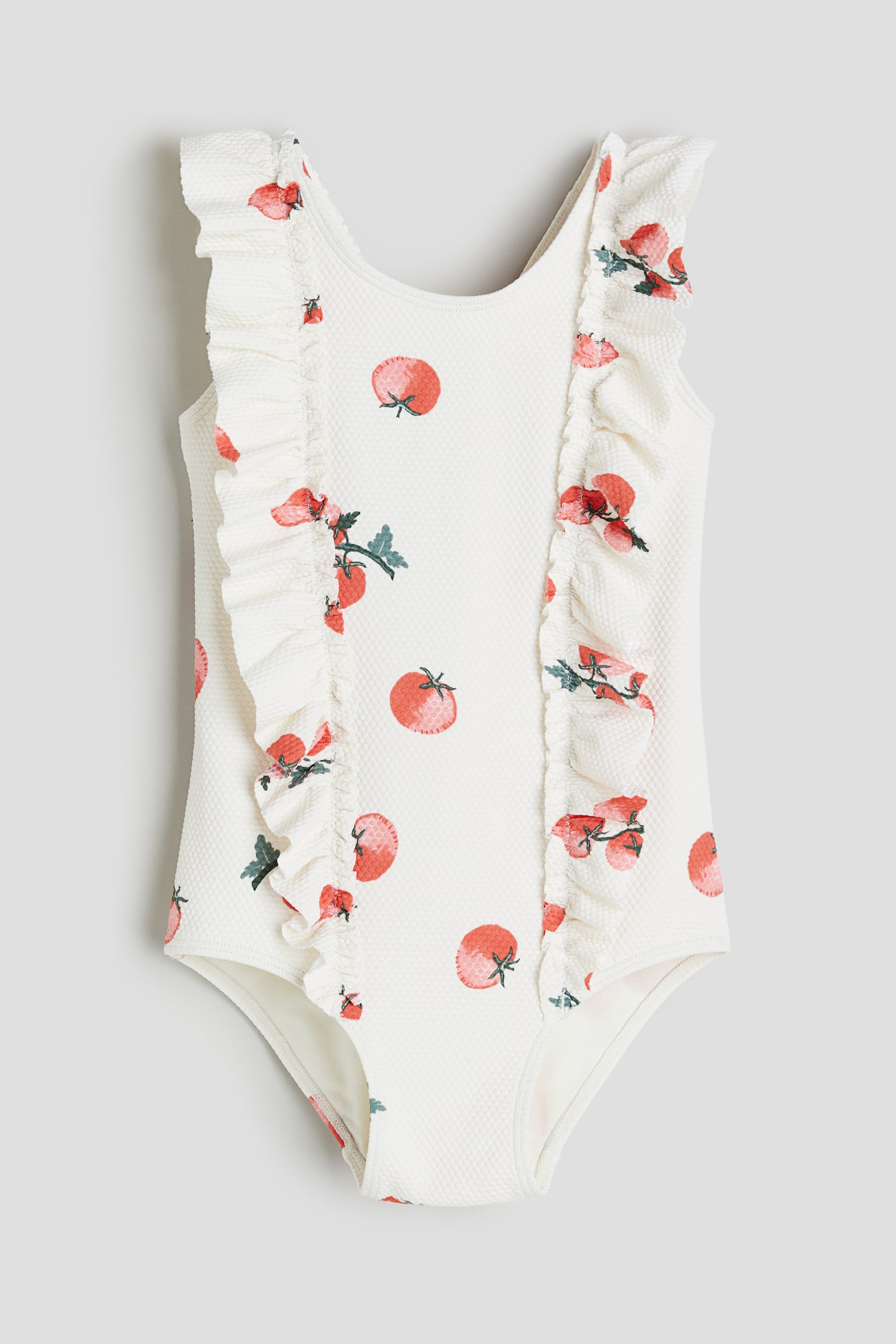 Flounce Trim Swimsuit - Cream/Tomatoes