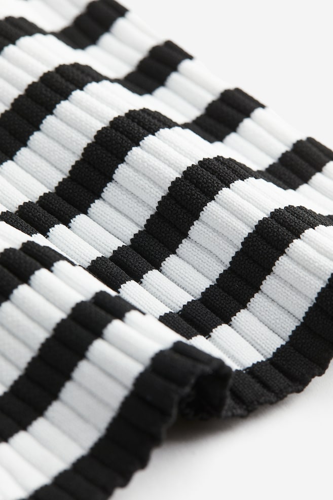 Rib-knit bodycon dress - Black/Striped - 4