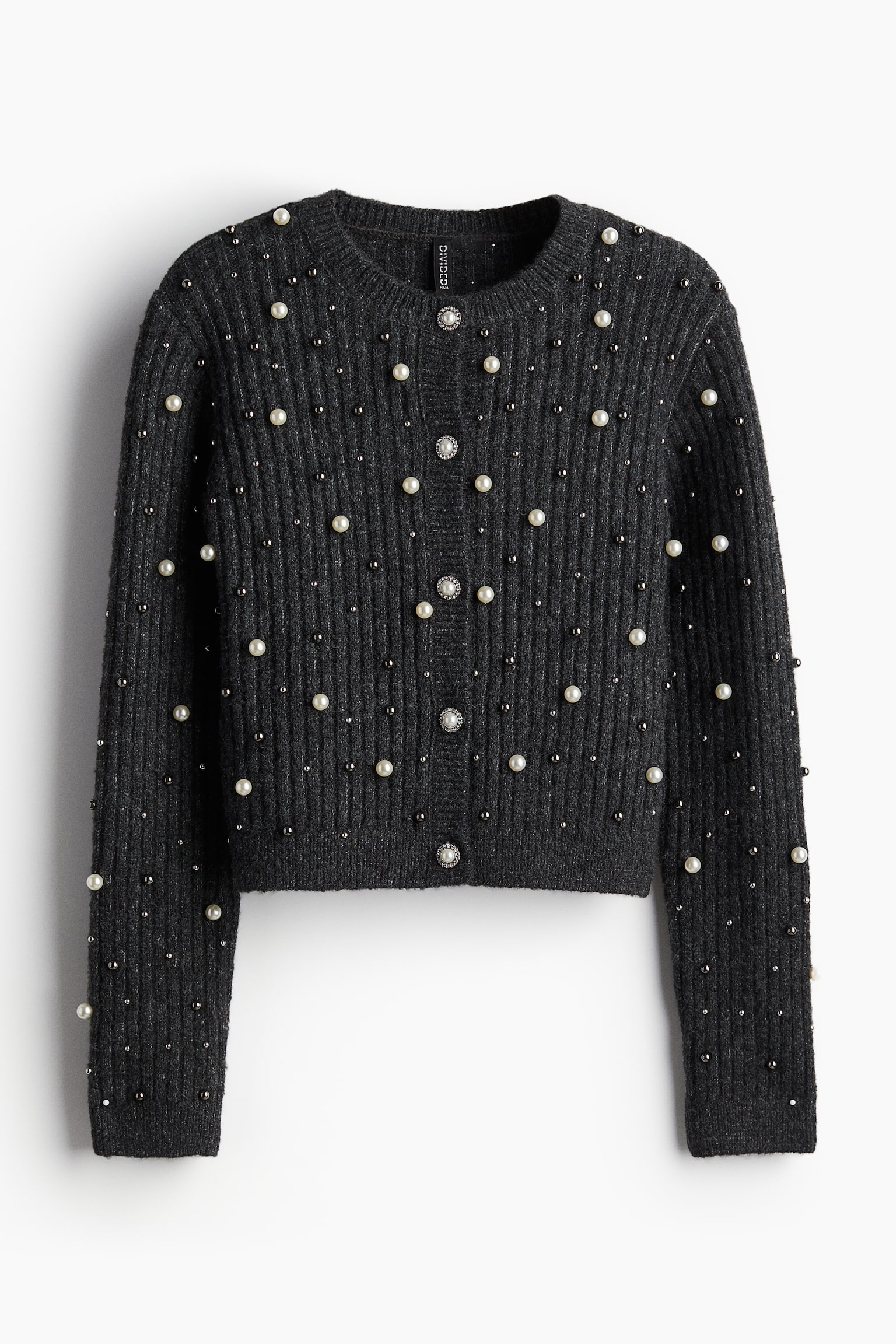 Beaded rib-knit cardigan - Dark grey marl - 2