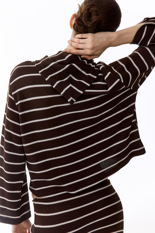 Geripptes Shirt mit Schal-Dunkelbraun/Gestreift - 6