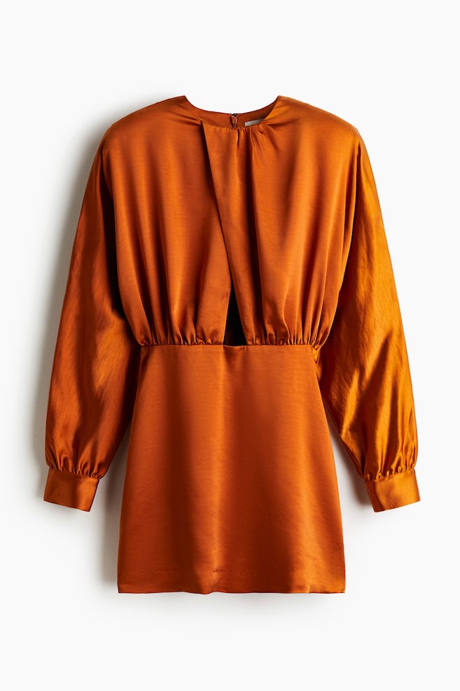 Draped Satin Dress - Orange - 1