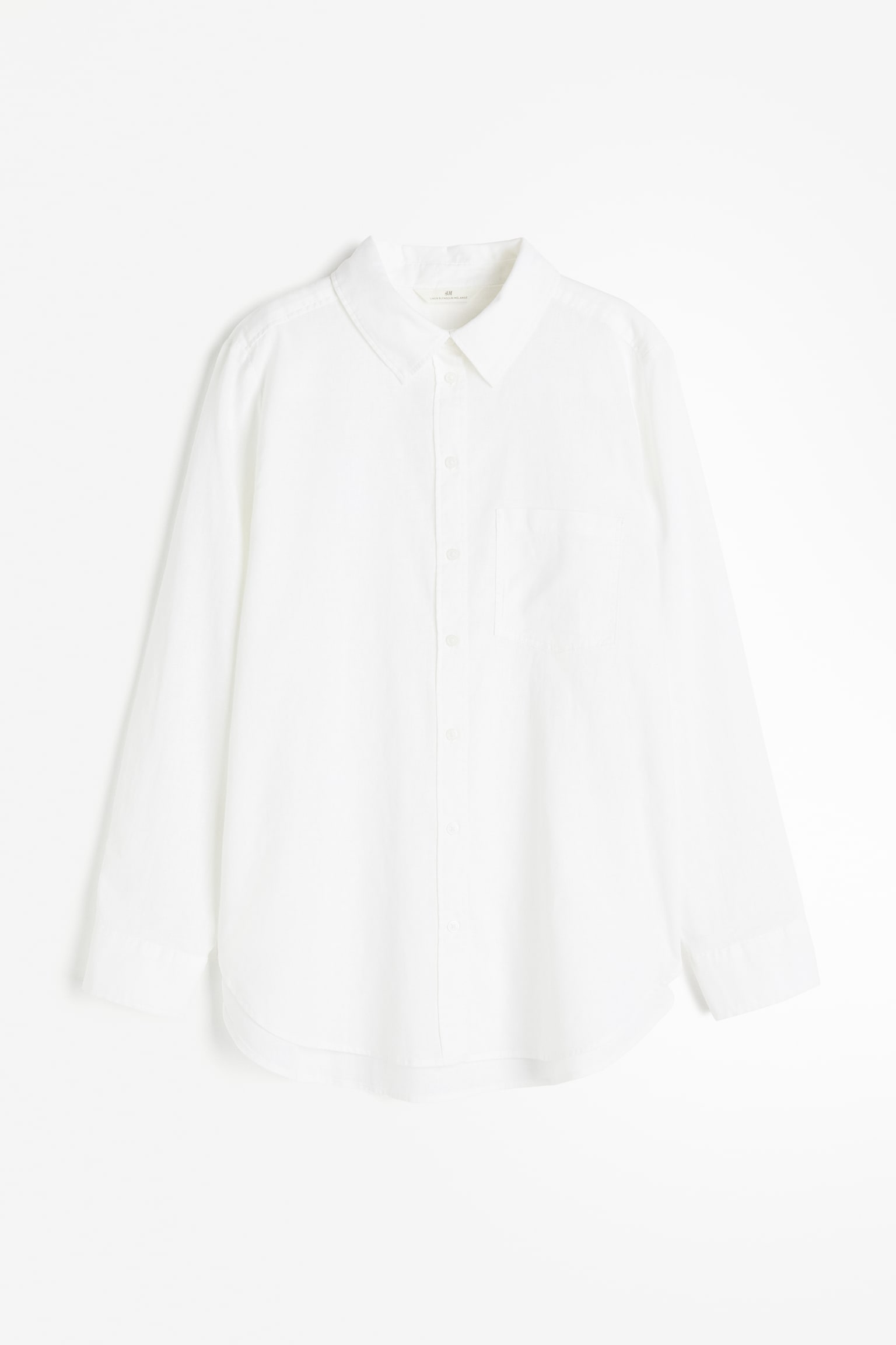 Linen-blend shirt - Long sleeve - Regular length - White - Ladies | H&M GB