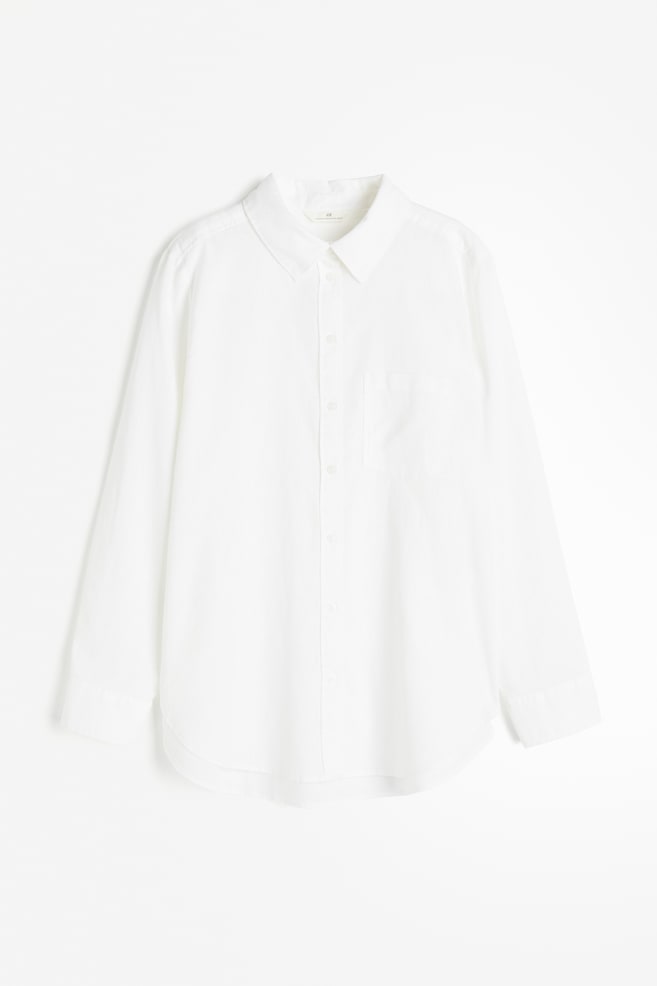 Skjorte i hørblanding - Hvid/Blå/Hvidstribet/Lys beige/Beige/Stribet - 2