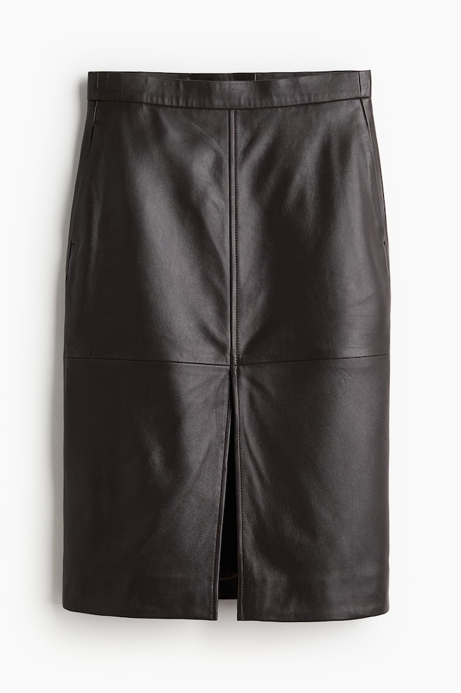 Leather pencil skirt - Dark brown - 1