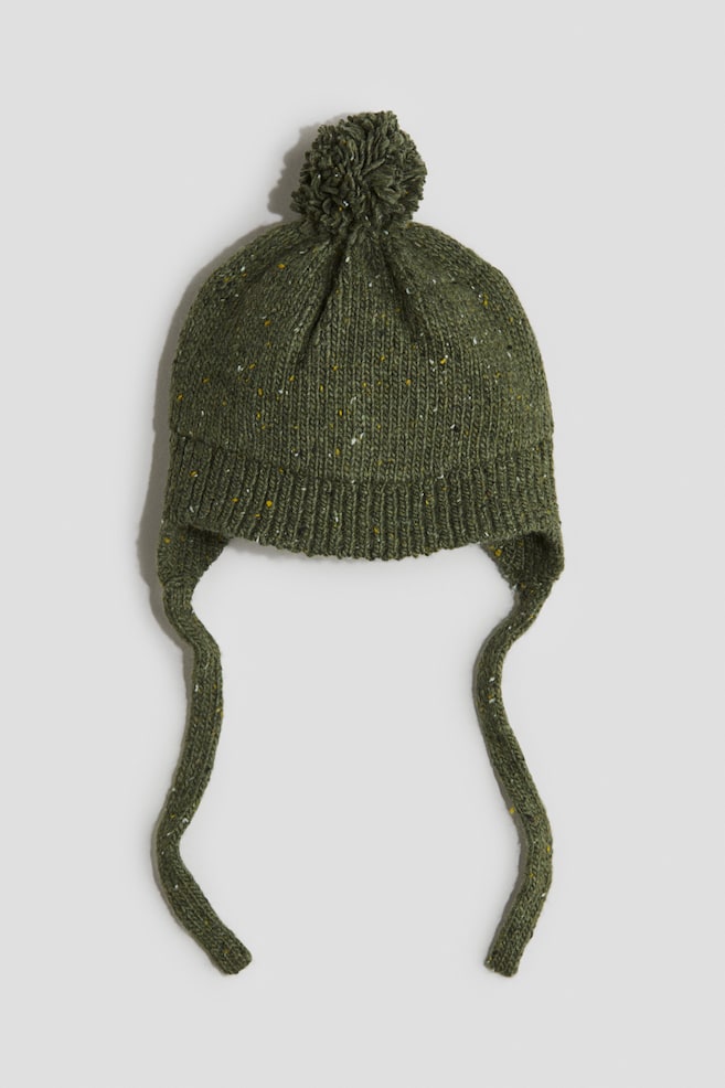 Bonnet en maille avec rabats d'oreilles - Vert kaki - 1