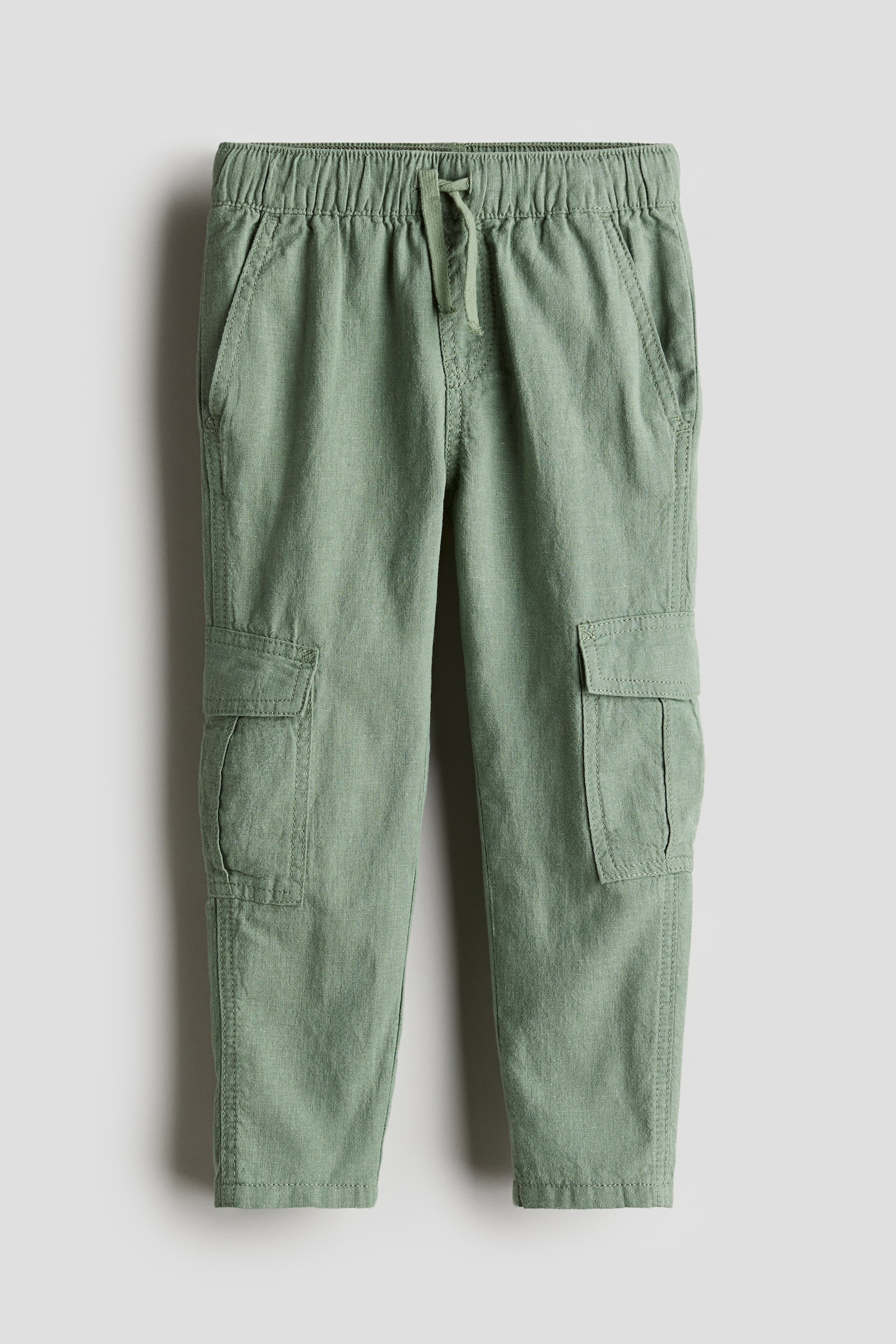 Linen Blend Cargo Pants - Green/Brown/Black - 1