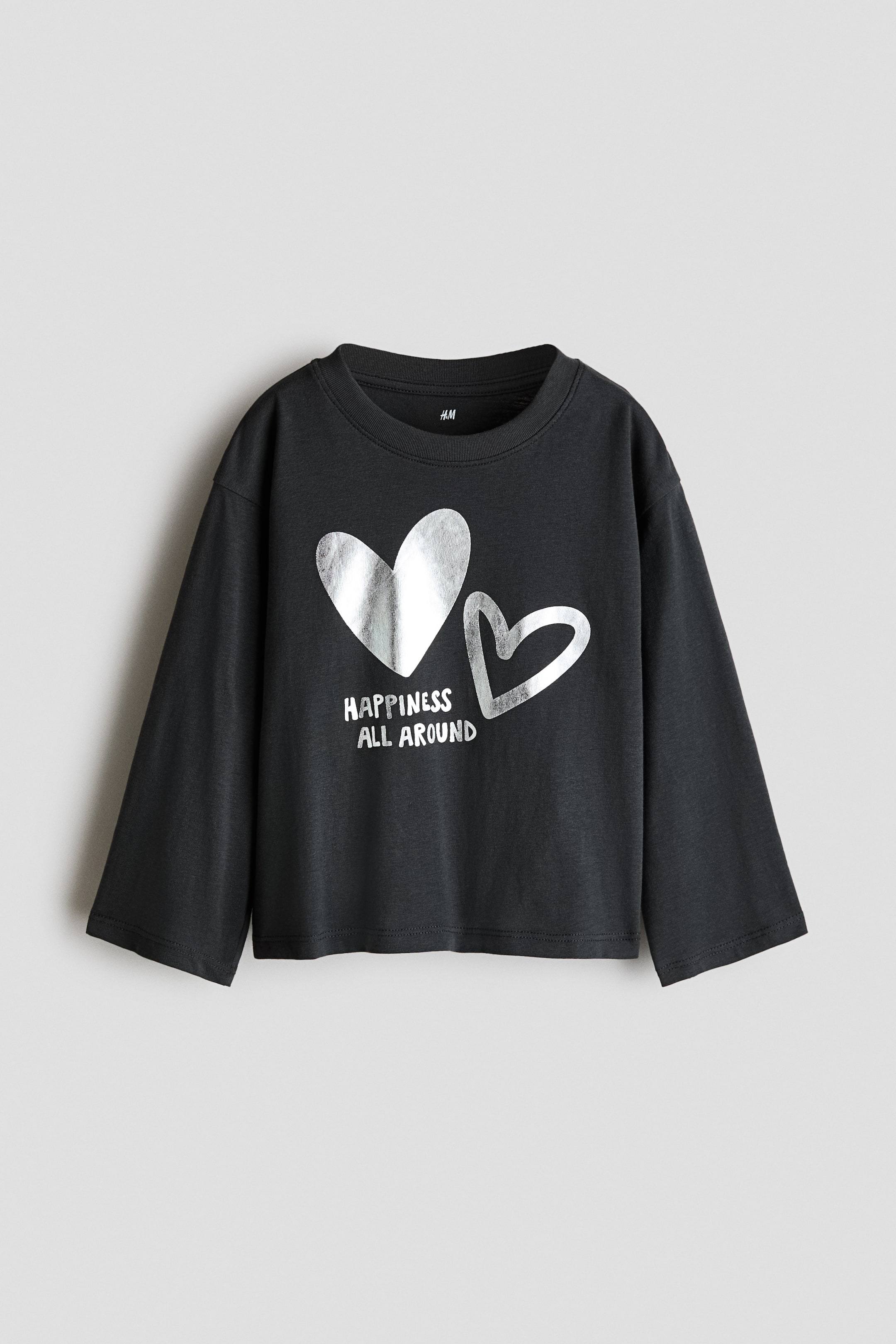 View larger image: Foil-print long-sleeved top - Anthracite grey/Hearts - Kids | H&M 1