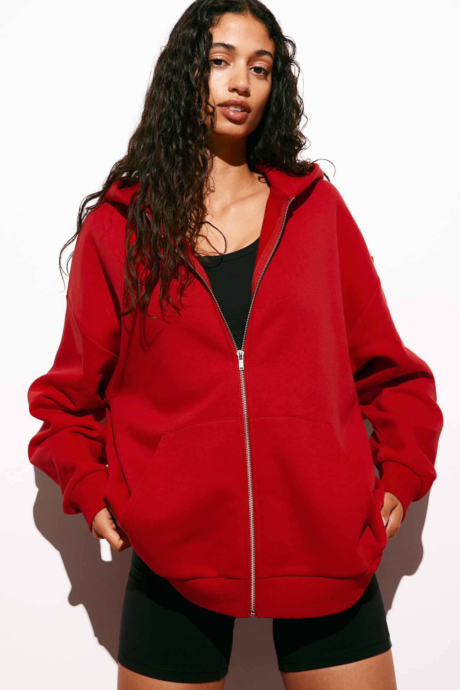 Zip-through sports hoodie - Red/Light grey marl - 4