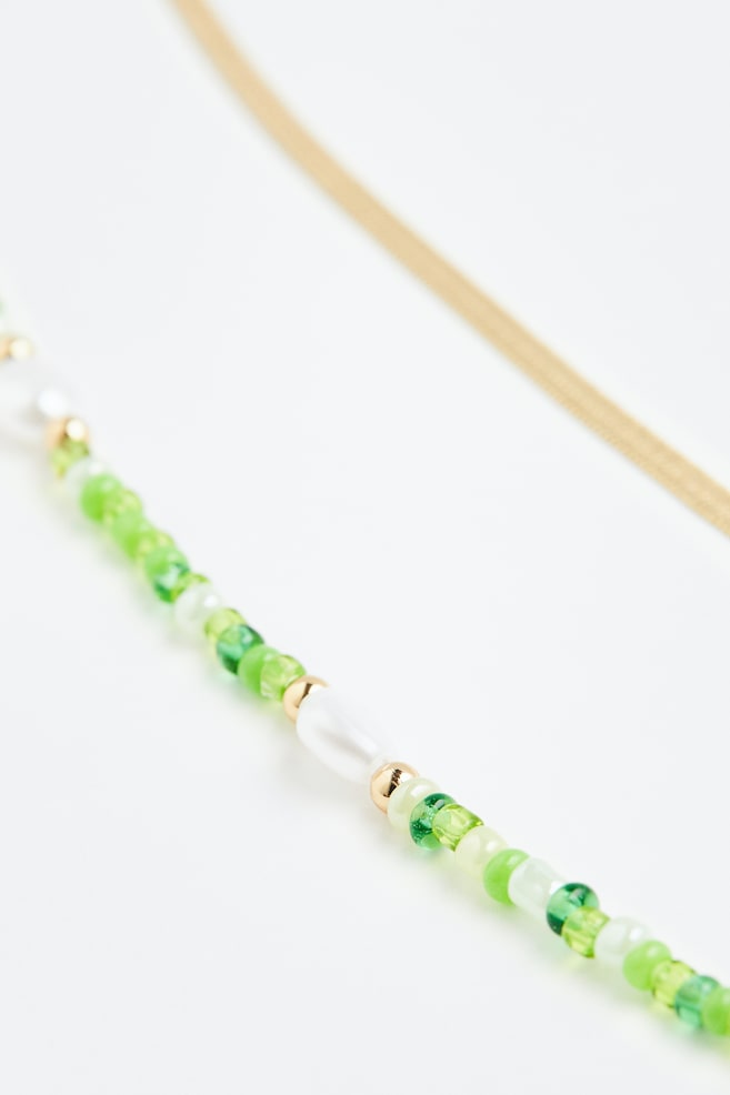 Two-strand necklace - Gold-coloured/Green/Gold-coloured/White - 3