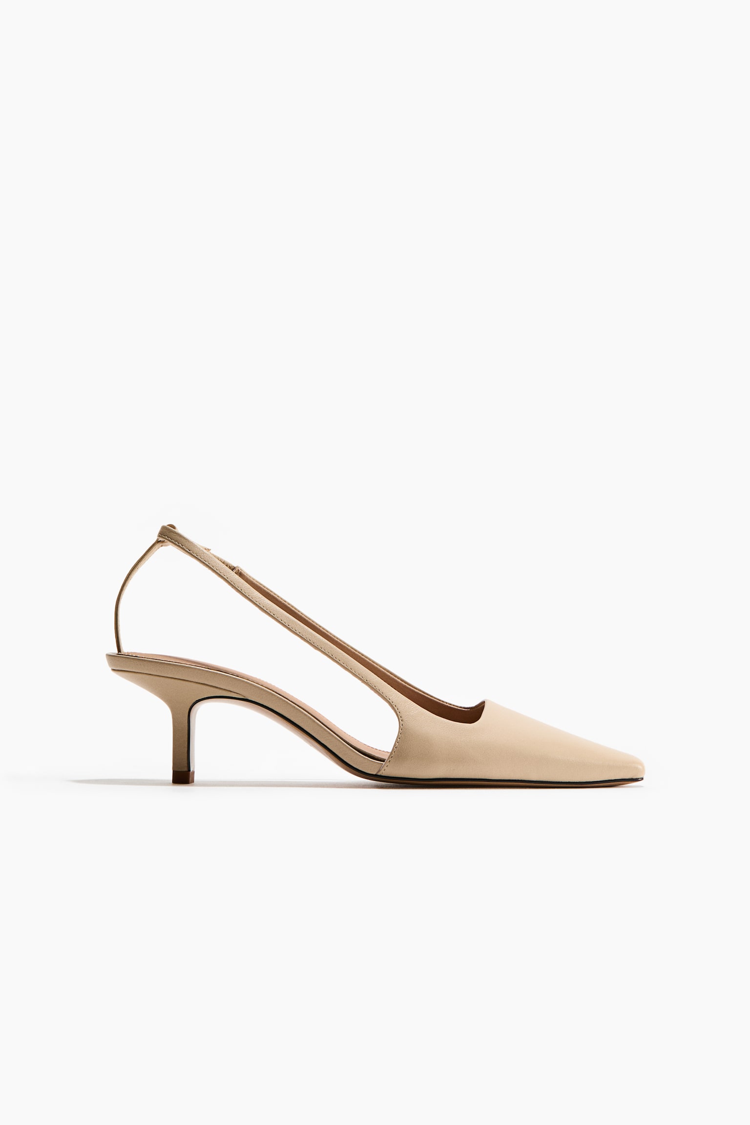 Kitten-heeled leather slingbacks - Beige/Dark brown