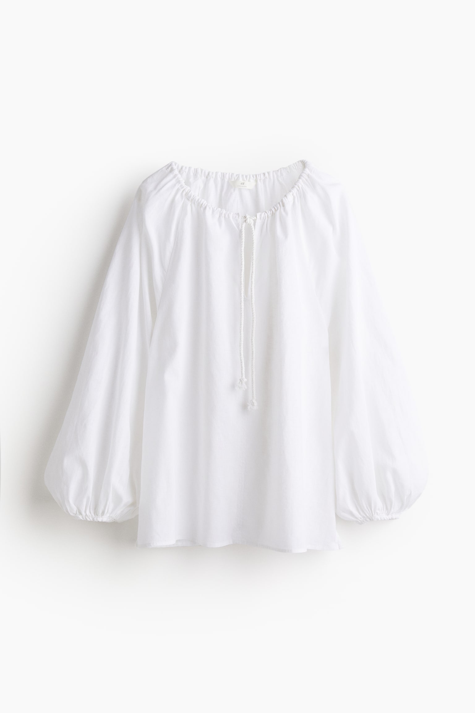 Linen-blend popover blouse - White - 2