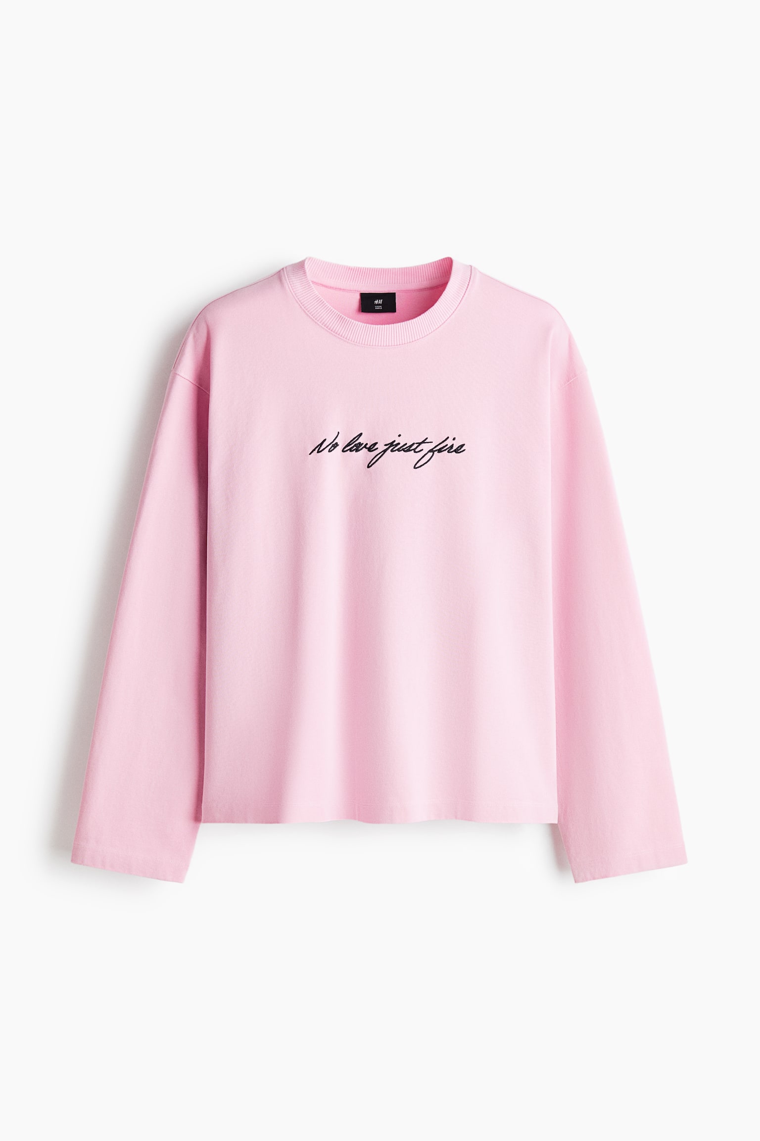 寬鬆剪裁長袖T恤 - 粉紅色/No Love Just Fire - 1