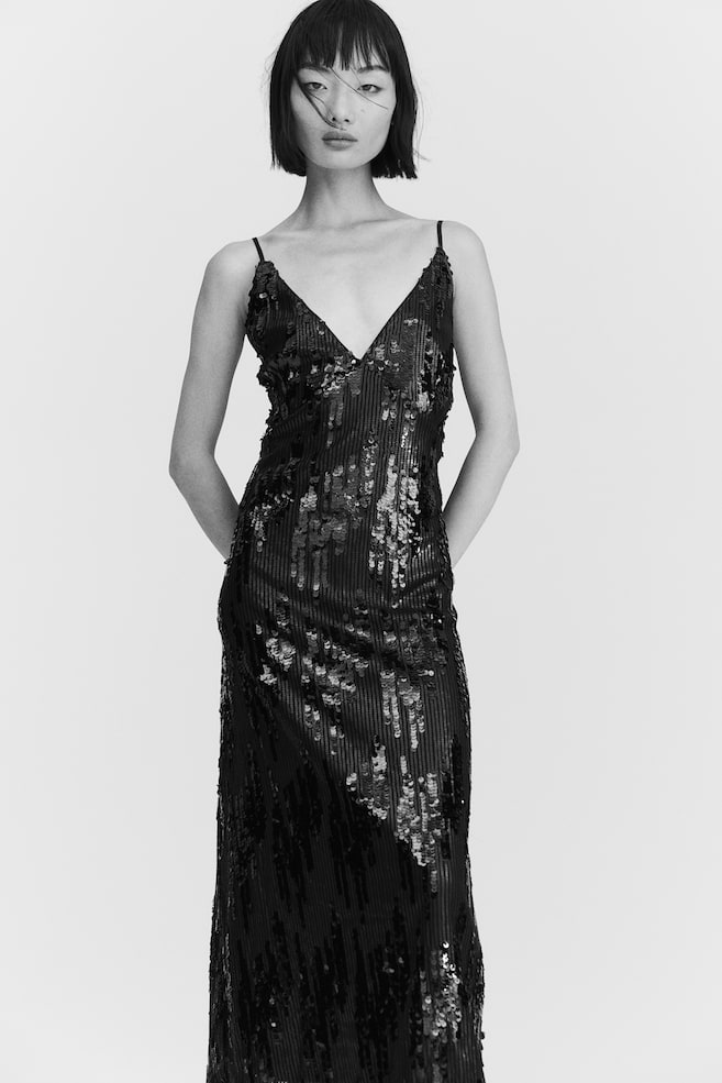Sequined slip dress - Black - 4