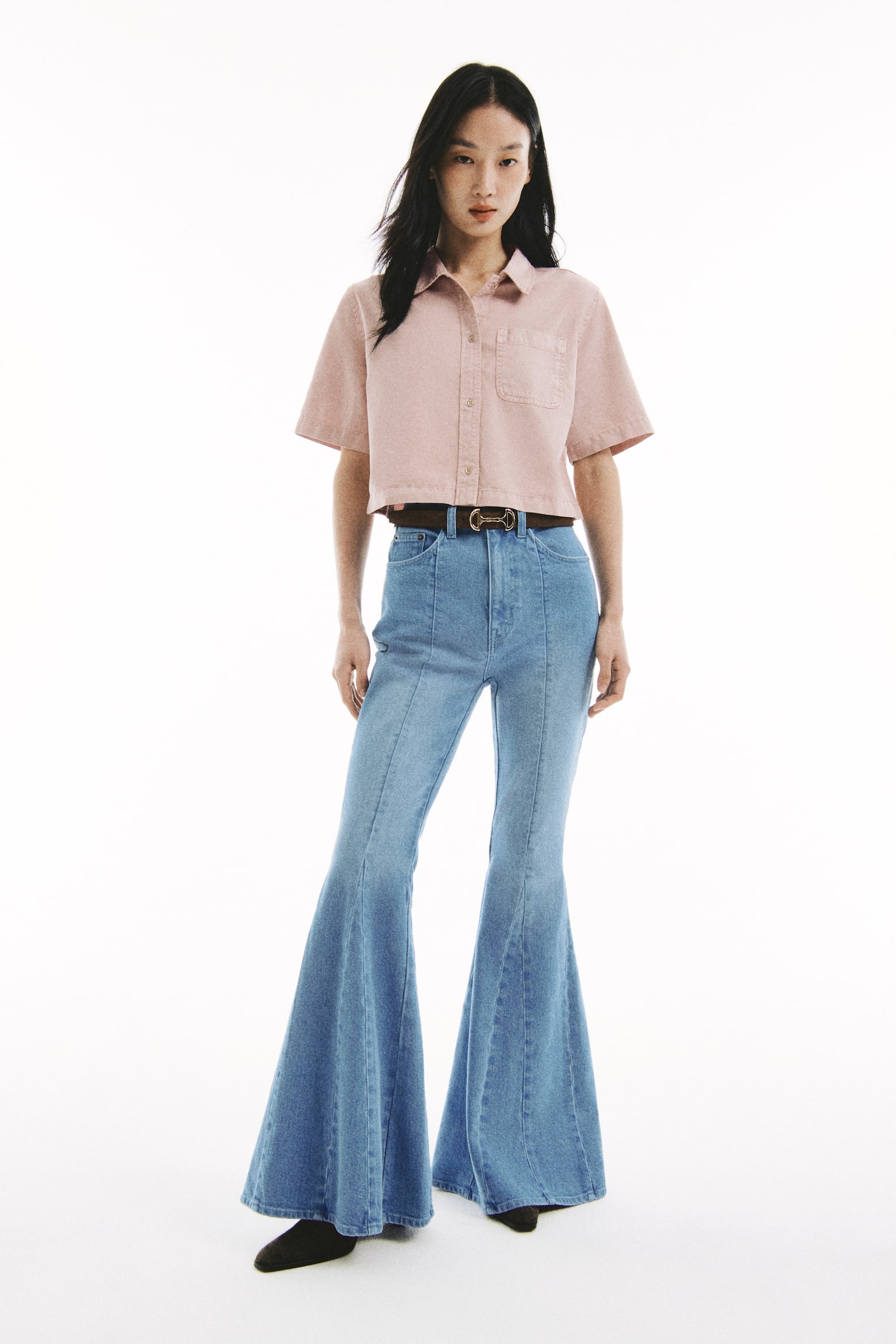 Boxy denim shirt - Powder pink/Denim grey - 1