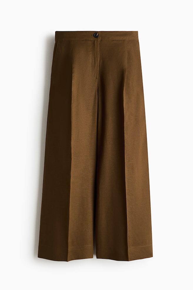 Ankle-Length Linen-Blend Pants - Brown/Cream/Dark plum purple/Black - 1